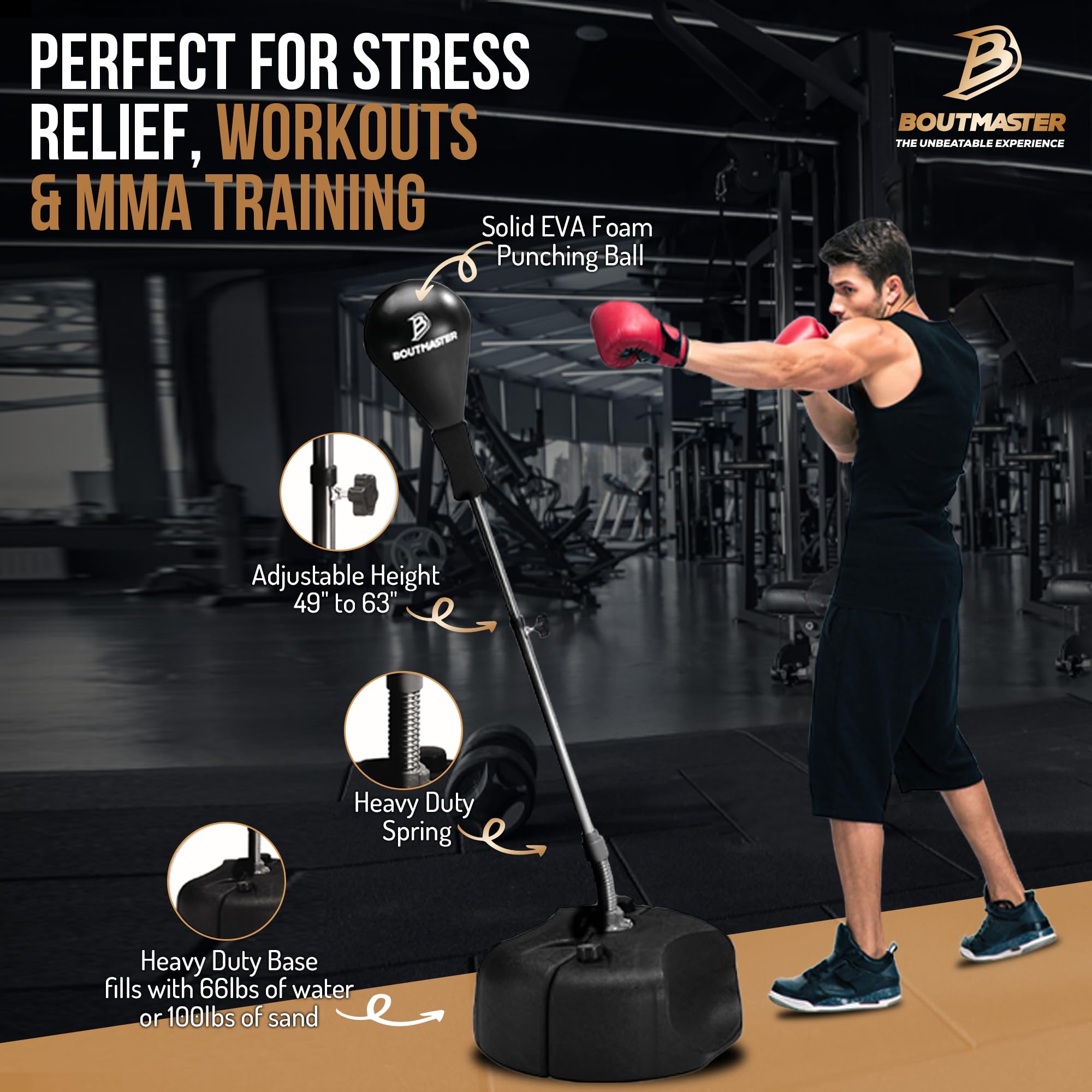 Heavy Duty Punching Bag with Stand - Adjustable Height Boxing Bag for Teens & Adults - Training Speed Bag for Boxing, MMA, Fitness & Stress Relief - Perfect for Home Gym, Garage & Martial Arts Practice