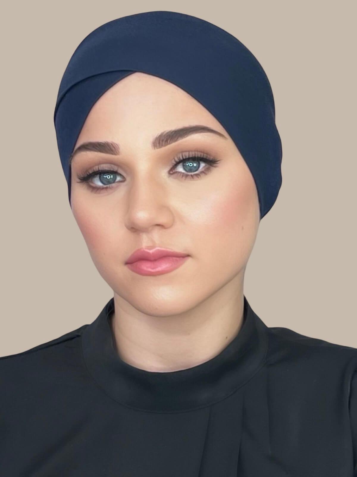 Premium Jersey Cross Front Underscarf Navy - Comfortable Muslim Hijab Underscarf for Women, Perfect for Daily Wear, Prayer & Modest Fashion