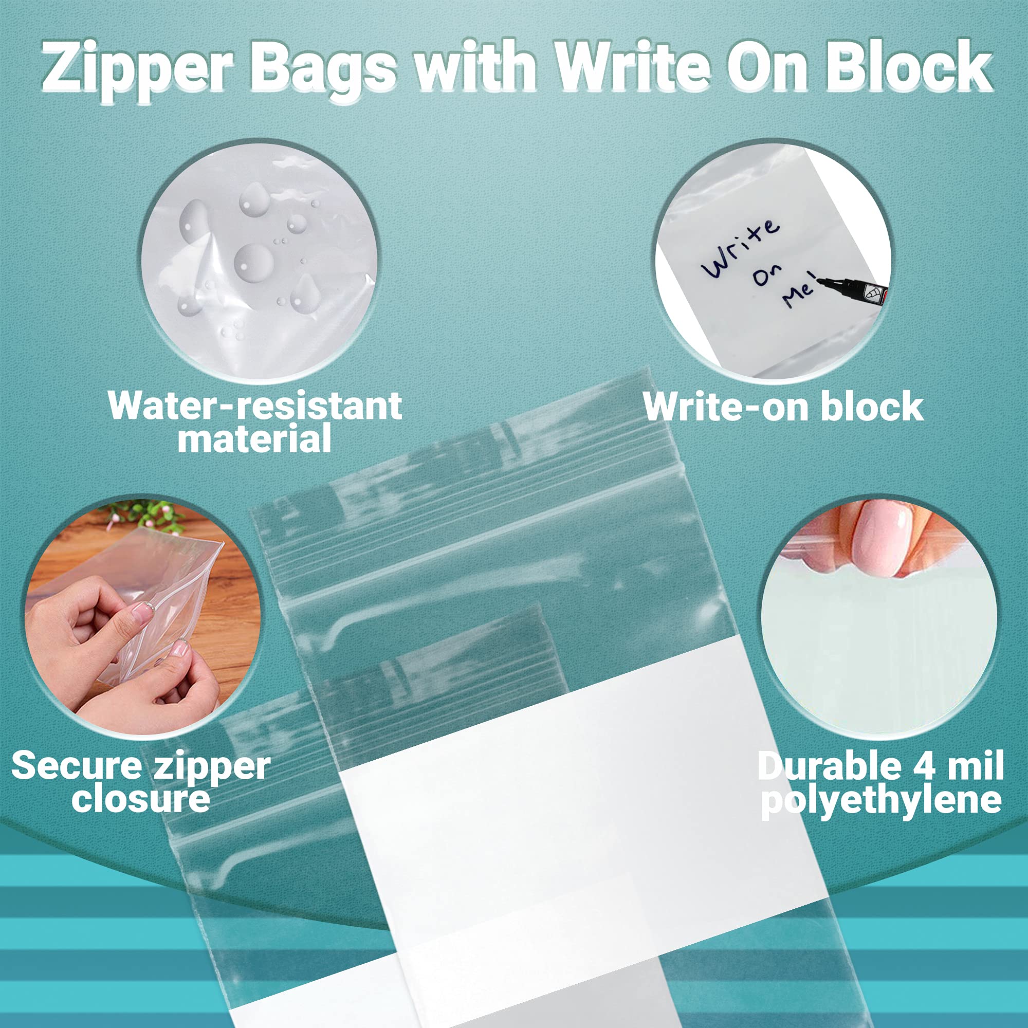 APQ 1000-Pack Heavy Duty 4x6 Zipper Bags with Write-On Block - 4 Mil Thickness White Resealable Storage Bags for Pills, Food, Industrial & Medical Use | Perfect for Pharmacy Organization, Snack Storage & Small Parts Packaging