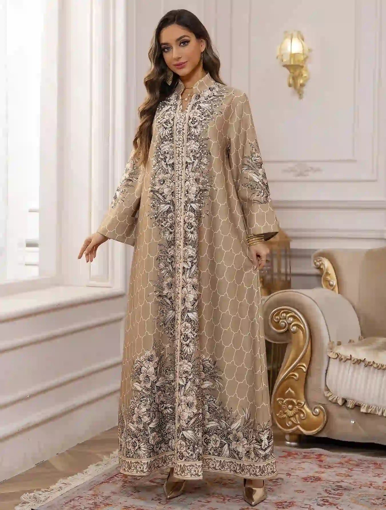 Elegant Hotfix Rhinestone Caftan Dress for Women - Beaded Eid Party Wear, Wedding Guest Outfit, Summer Beach Cover Up, Boho Maxi Dress #25446