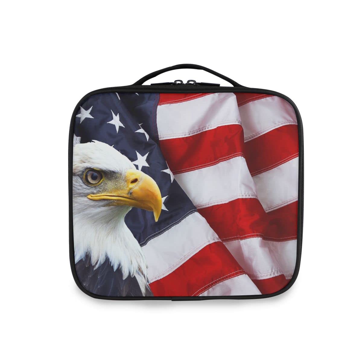 Gradient Blue Makeup Case Cosmetic Toiletry Travel Bag for Women & Teens - Stylish North American Flag Bird Design | Perfect for Travel, Gym & Daily Organization