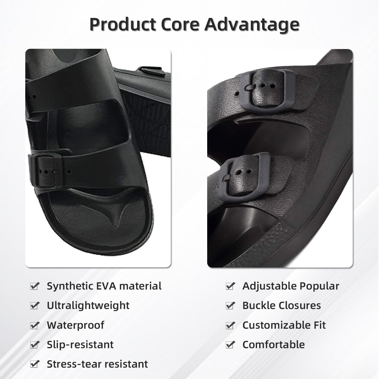 Unisex Lightweight Waterproof Comfortable EVA Slides - Adjustable Double Buckle Flat Sandals for Men & Women | Perfect for Beach, Pool, Travel & Casual Wear