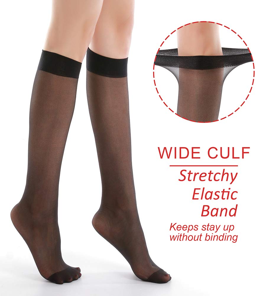 G&Y 9 Pairs Women's 20D Nylon Knee High Pantyhose with Reinforced Toe - Soft & Durable Stockings for Work, Office, and Everyday Comfort