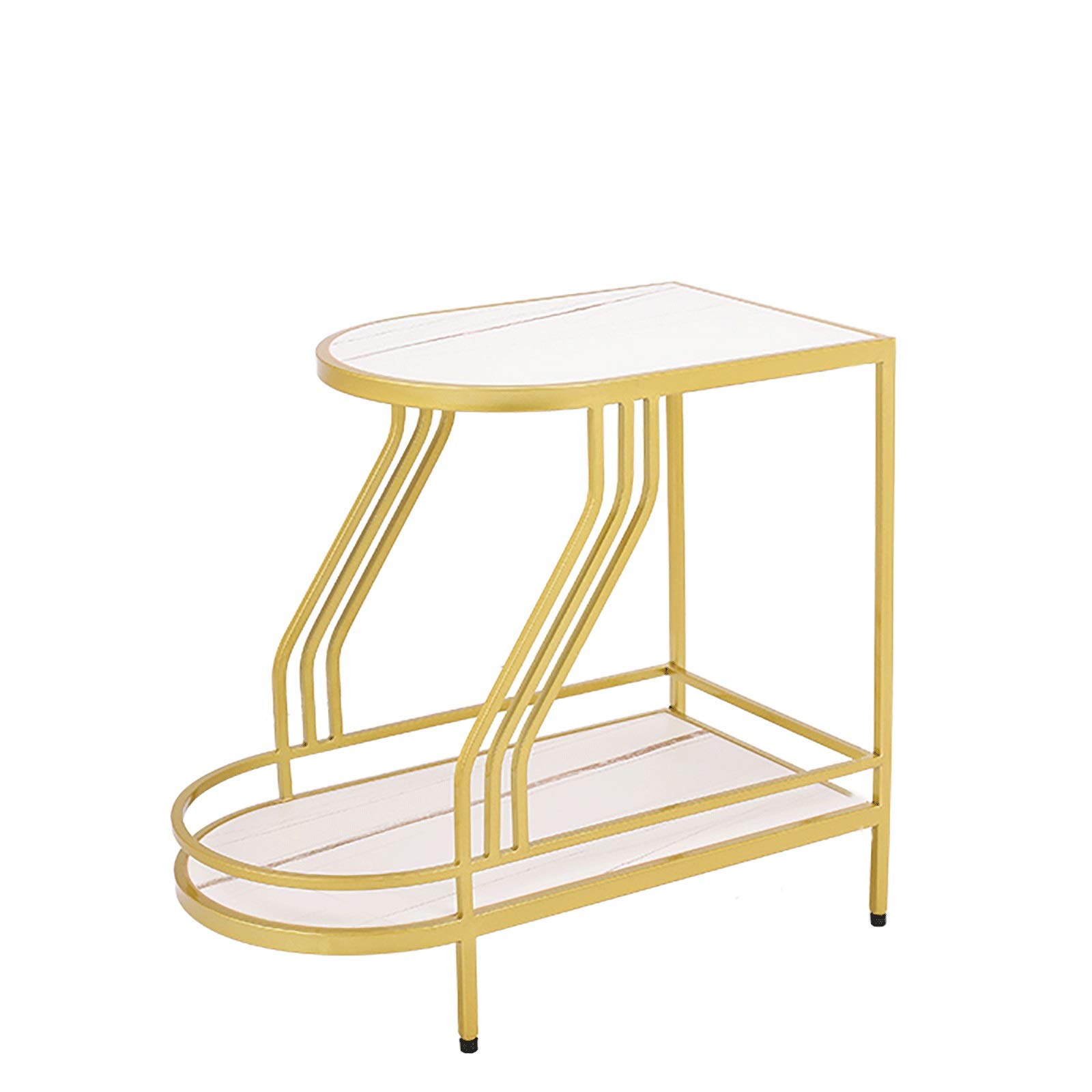 Modern 2-Tier End Table with Metal Legs - 60x32x55cm Slate Coffee Table, Nightstand, Side Table for Living Room, Bedroom & Office - Durable Iron Art Rectangle Tea Table & Sofa Table