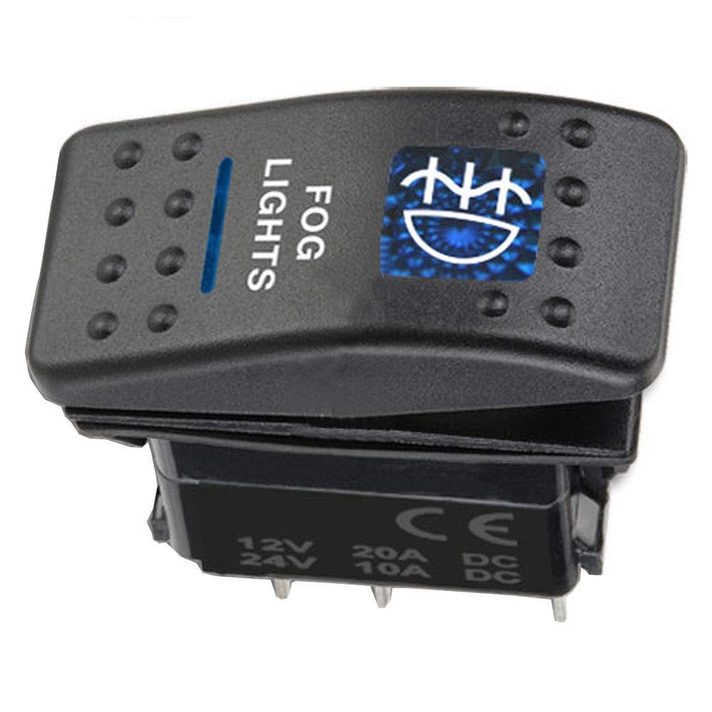12V 20A Carling Rocker Switch with Blue LED - Universal Automotive Fog Light Switch for Trucks, Boats, RVs - Durable Off-Road & Marine Electrical Accessories (XY01)