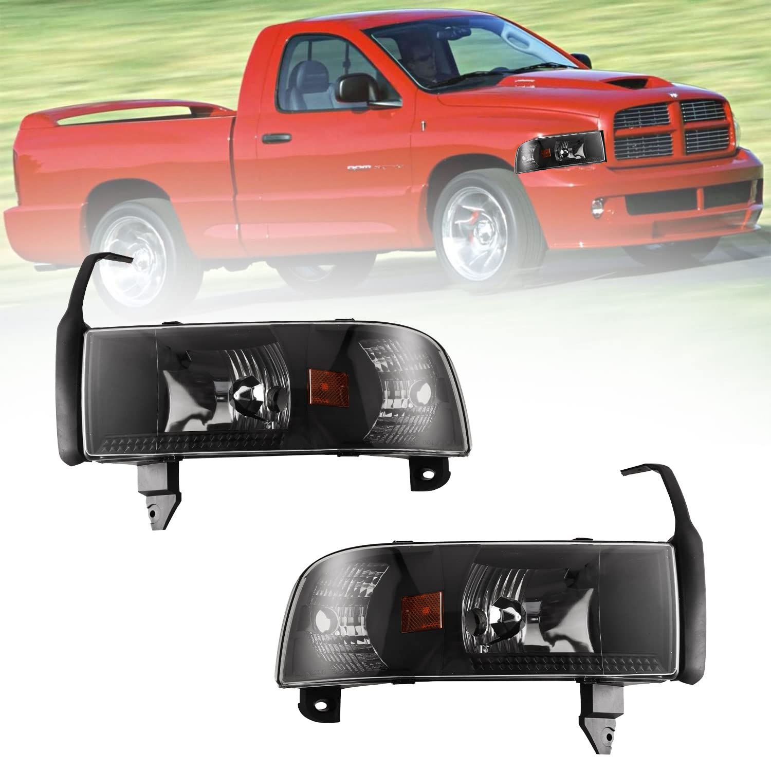 ROXX Headlight Assembly for 1994-2001 Dodge Ram 1500 & 1994-2002 Dodge Ram 2500/3500 - Black Housing with Clear Lens (No DRL) - Perfect for Night Driving & Off-Road Adventures