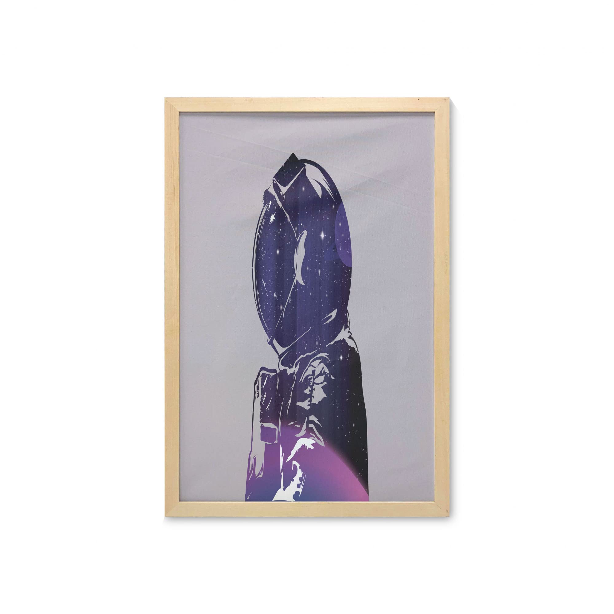 Ambesonne Outer Space Wall Art with Frame - Cosmonaut & Star Clusters Celestial Print Poster for Living Room, Bedroom, Dorm Decor - 23x35 Inches Pink Purple Space-Themed Home Decor | Perfect for Astronomy Lovers & Sci-Fi Enthusiasts