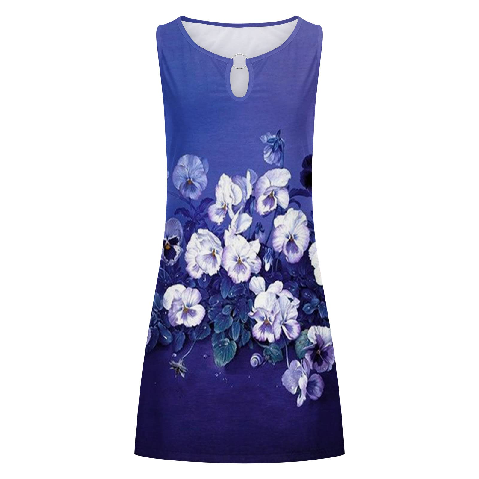 2024 Women's Floral Printed Sleeveless Mini Dress - Summer Keyhole Tank Sundress for Beach, Vacation & Casual Outings
