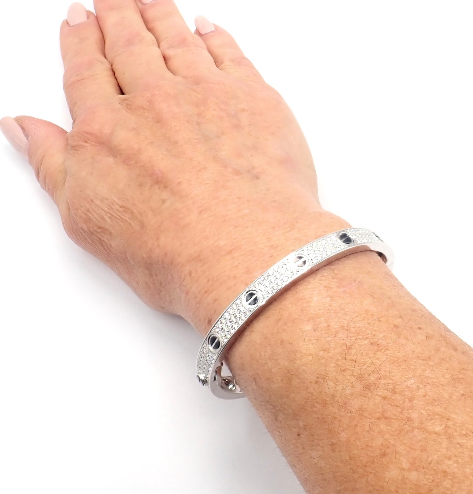 Authentic Cartier Love 18K White Gold Diamond Pave Ceramic Bracelet Size 18 with Certificate - Luxury Jewelry Gift for Anniversary & Special Occasions