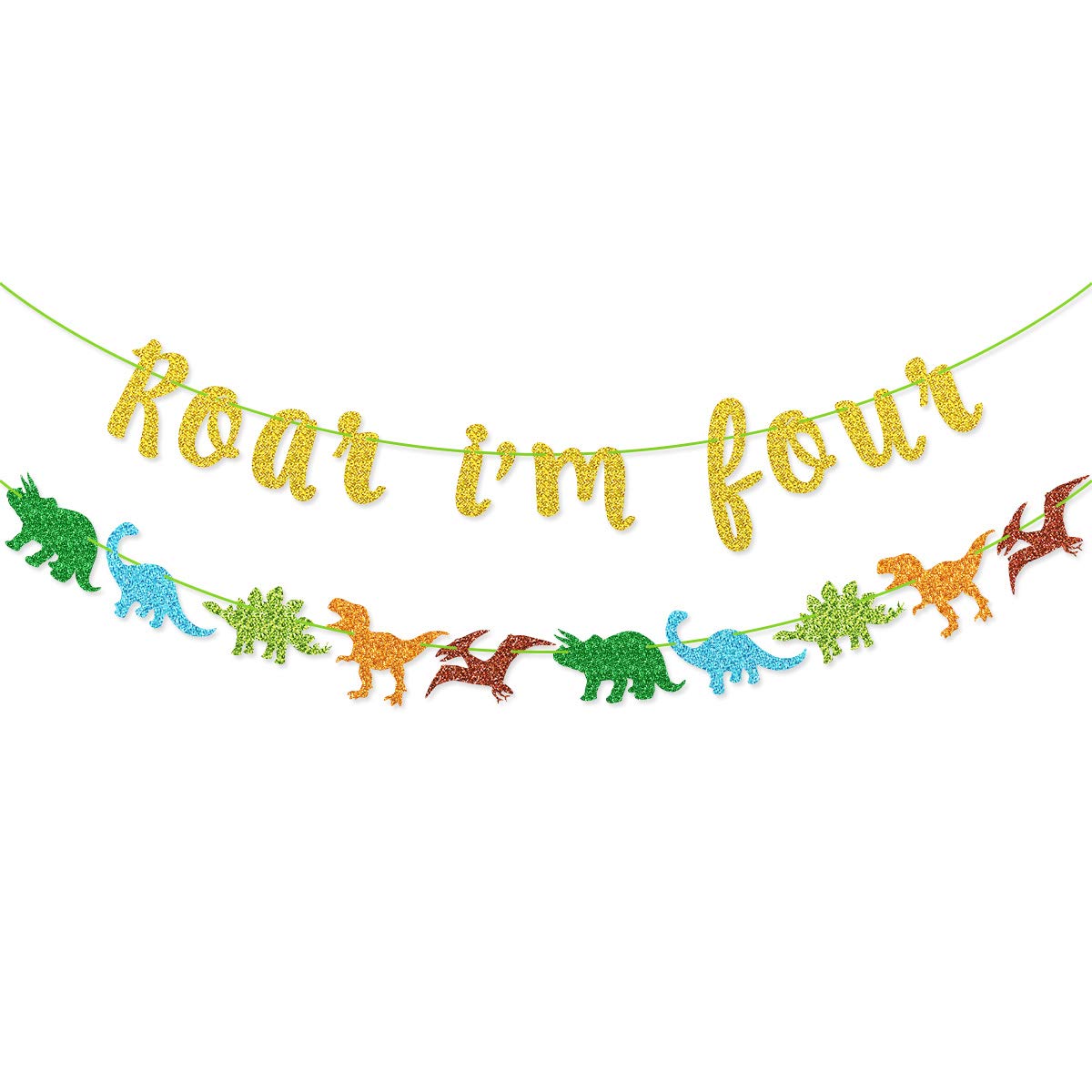 Dinosaur Birthday Banner - Roar I'm Four Garland for Kids' 4th Birthday Party Decorations | Dino Theme Party Supplies for Wall Decor, Photo Backdrops & Birthday Celebrations