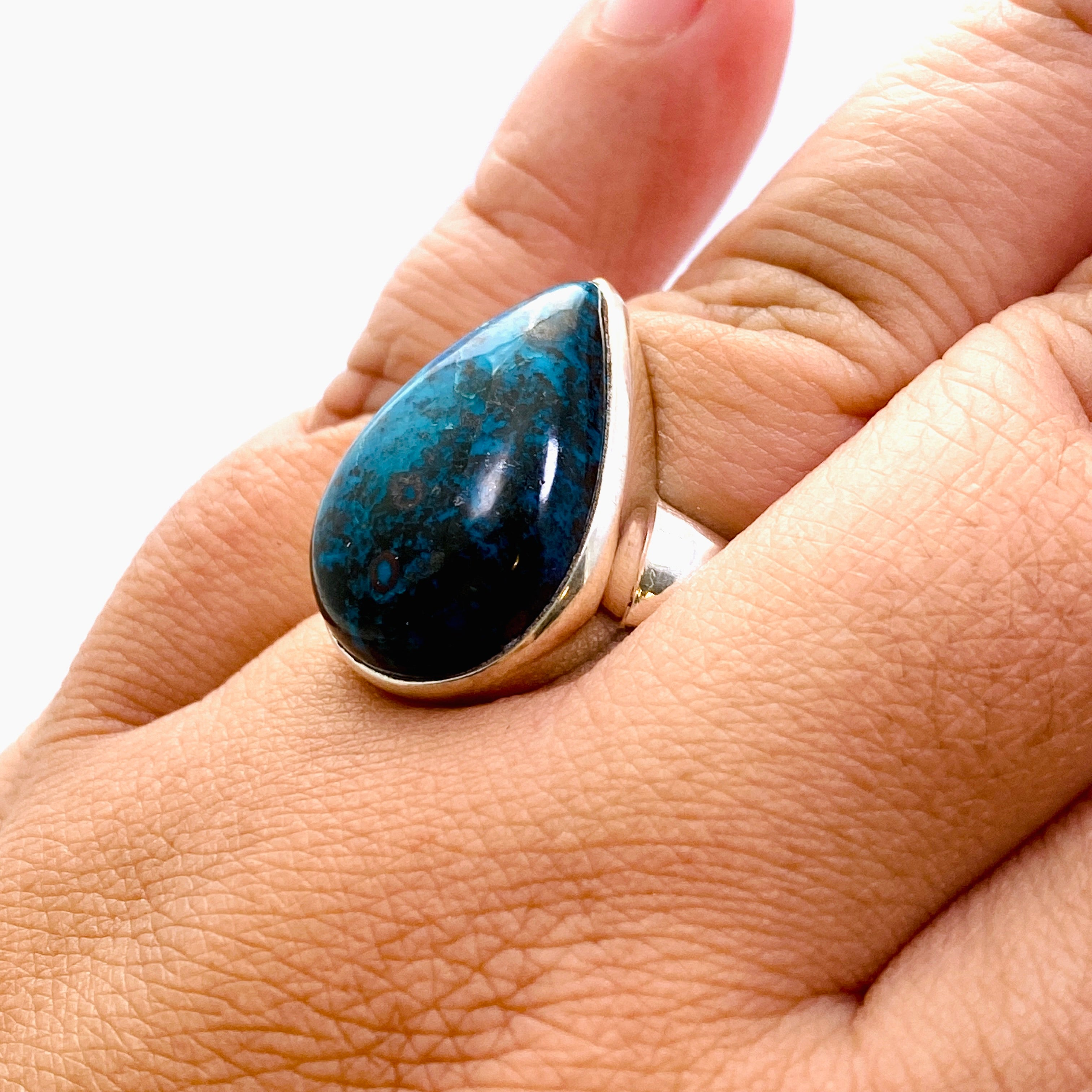 Shattuckite Teardrop Cabochon Ring - Size 12 - Handmade Gemstone Jewelry - Unique Blue Crystal Ring for Women - Perfect for Boho Fashion, Spiritual Healing & Gift Giving