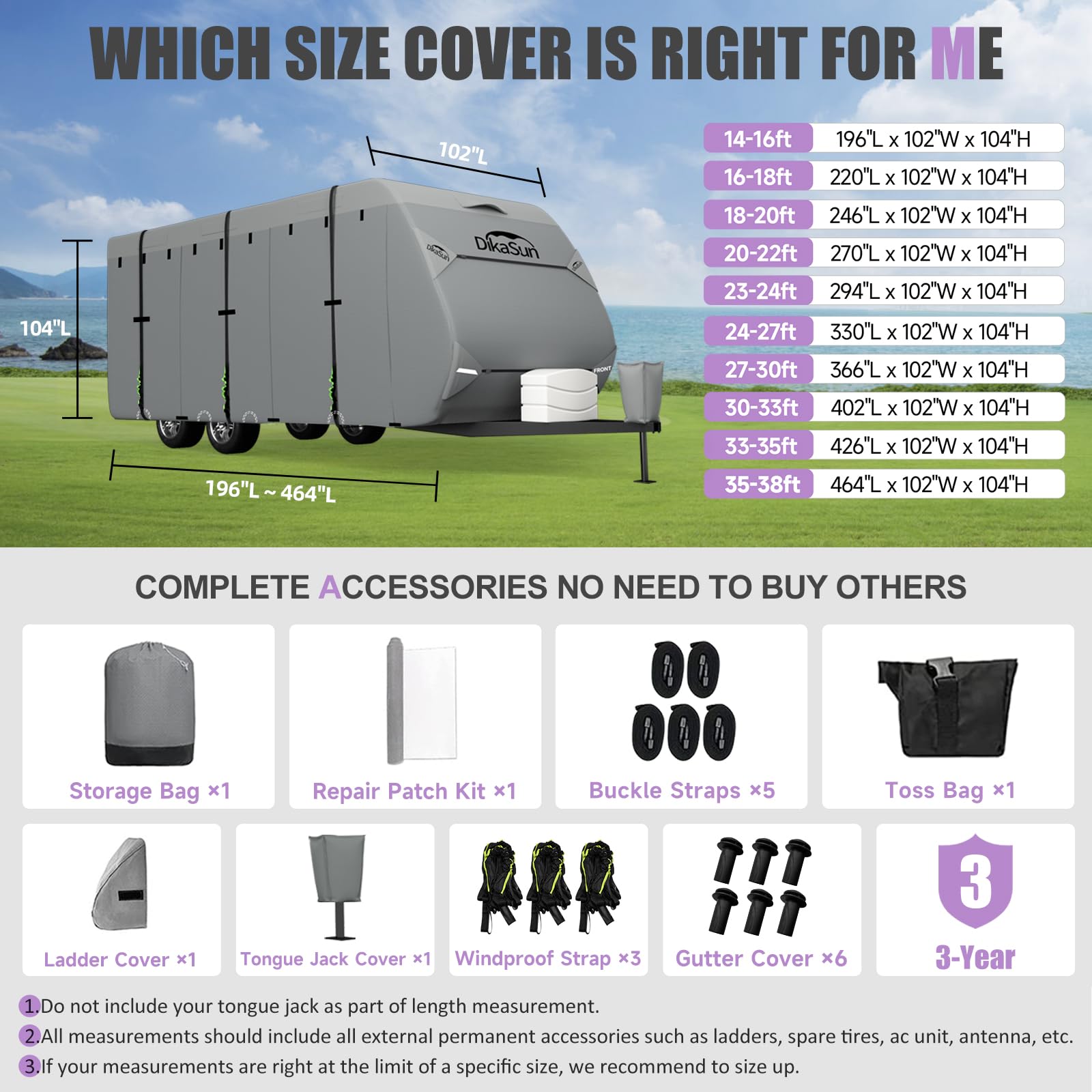 Upgraded 7-Layer Waterproof RV Cover for 33-35 ft Travel Trailers & Toy Haulers | Includes Tongue Jack & Gutter Covers | All-Weather Protection for Outdoor Storage & Camping