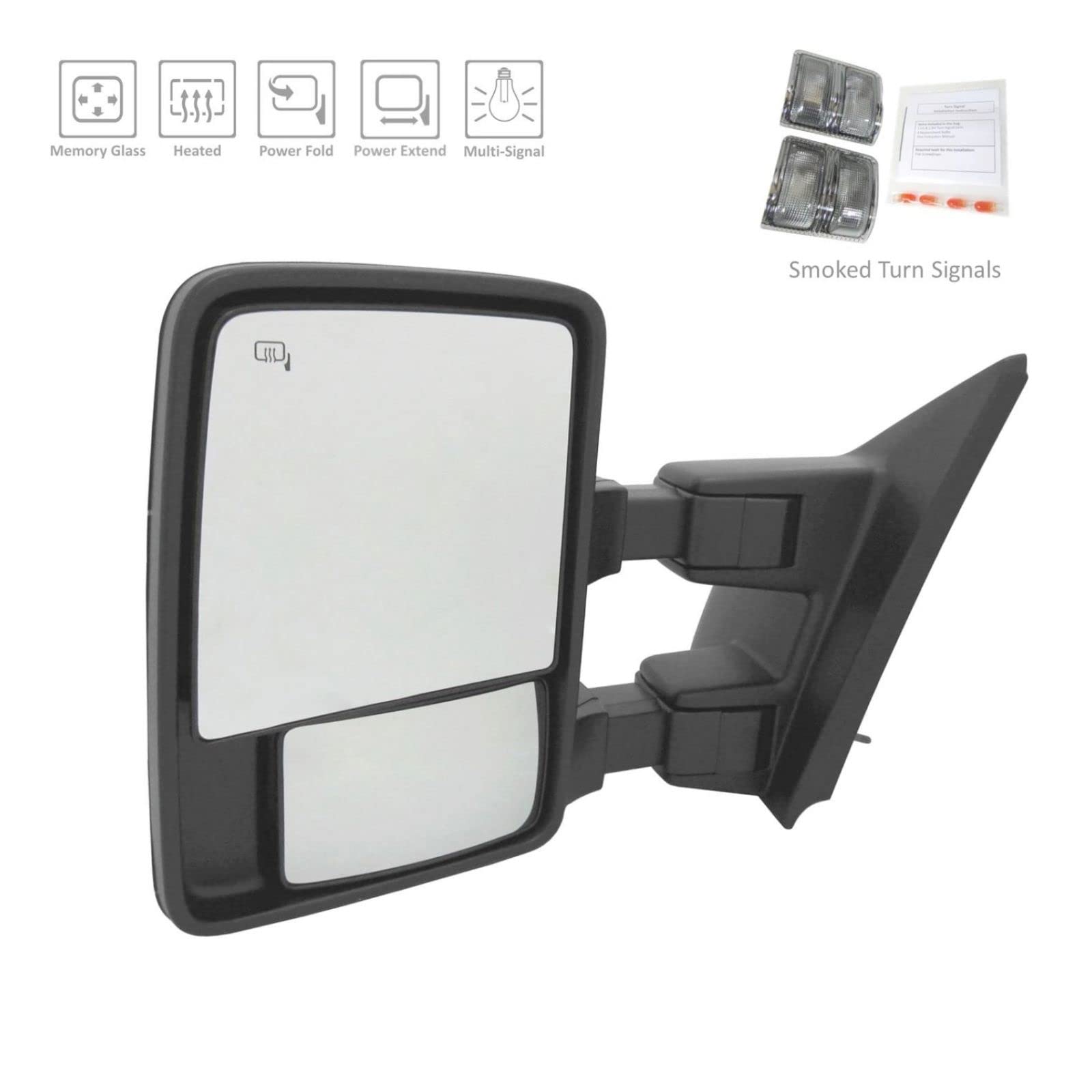Power Folding Heated Memory Towing Mirrors - Chrome Smoke Turn Mirror Pair for Trucks & SUVs | Enhanced Visibility & Safety in All Weather Conditions