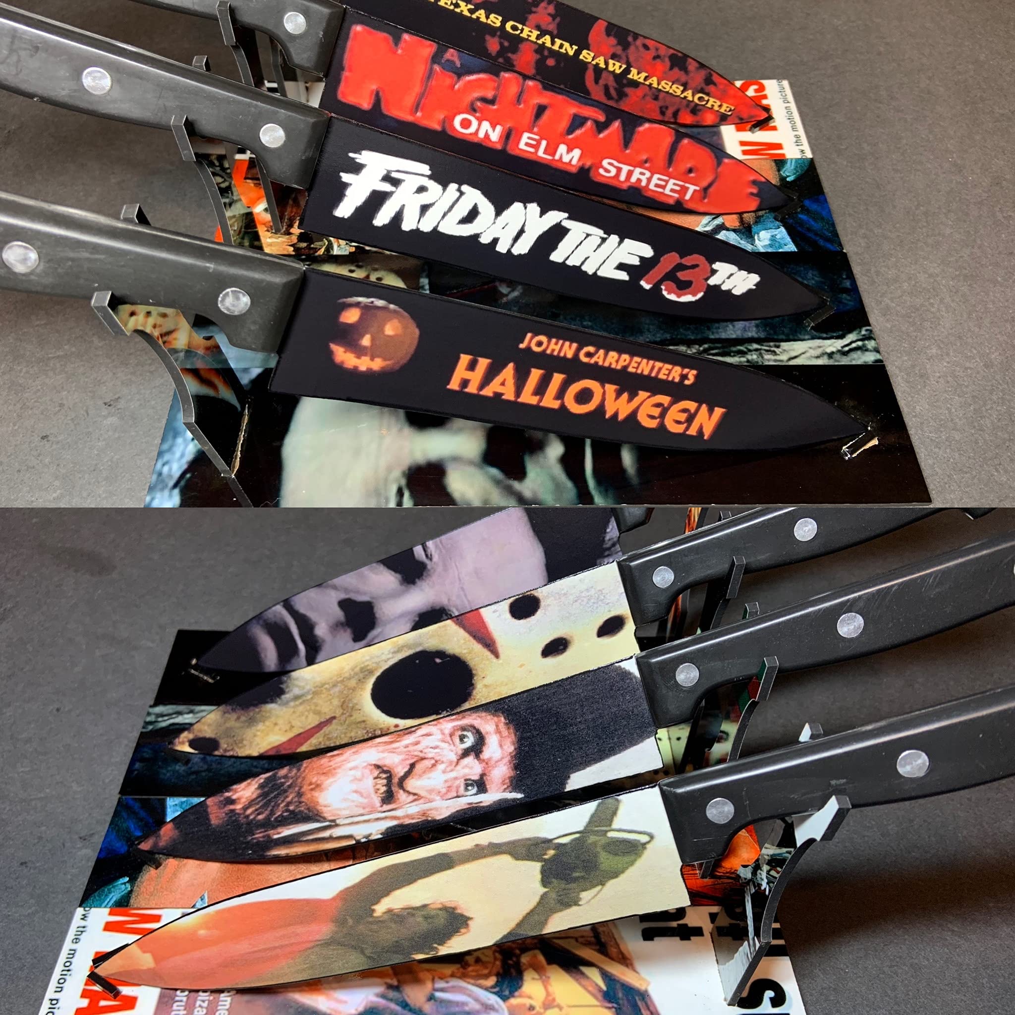 Horror Icons 4-Piece Kitchen Knife Set with Sublimated Stand - Halloween Themed Cutlery for Cooking, Food Prep & Horror Movie Night Decor