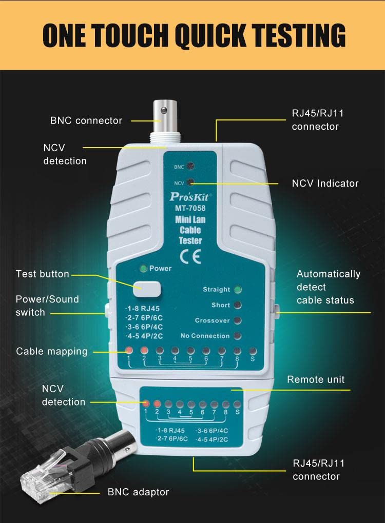 MT-7058 Mini LAN Cable Tester - Multifunctional Network Tester with Wire & Wireless Cable Tracking - Perfect for Home, Office & IT Network Maintenance
