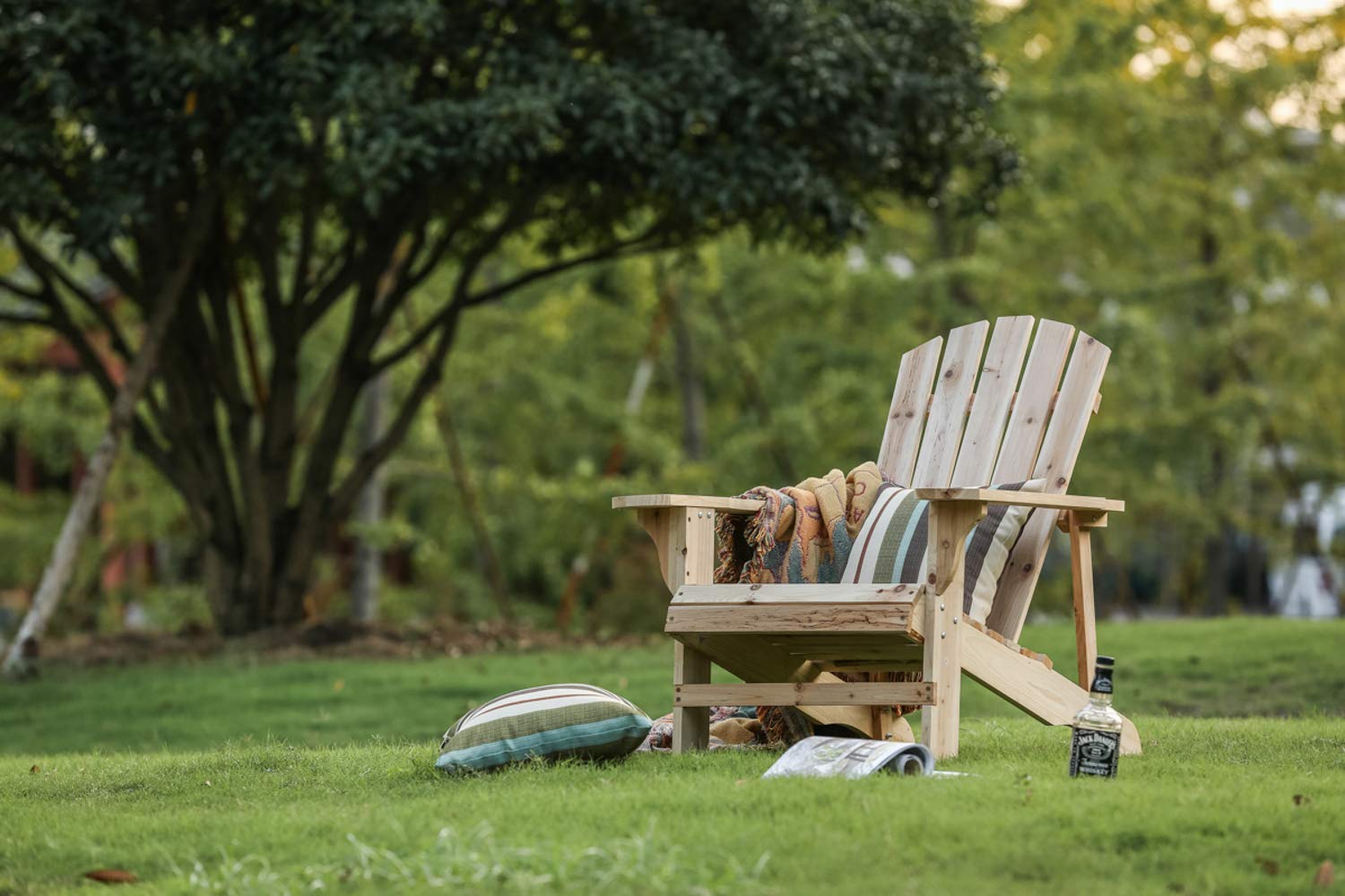 Rustic Style Wooden Adirondack Chair - Outdoor Patio Furniture for Lawn, Porch & Deck - Natural Finish - Perfect for Relaxing in Your Garden or Backyard