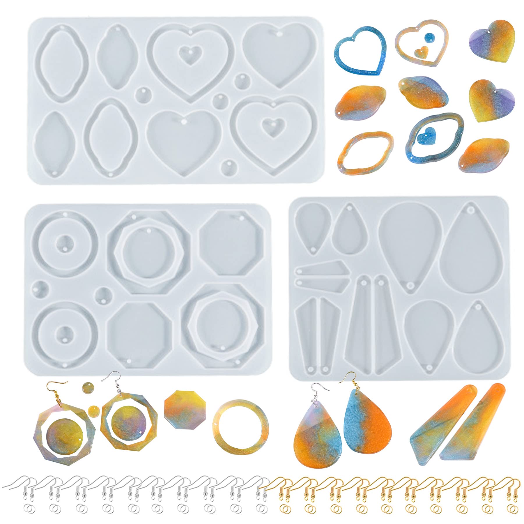 3 Pack Resin Earring Molds with Hooks & Jump Rings - DIY Silicone Jewelry Molds for Epoxy Casting, Pendants & Keychains - Perfect for Handmade Earrings, Gifts & Craft Projects