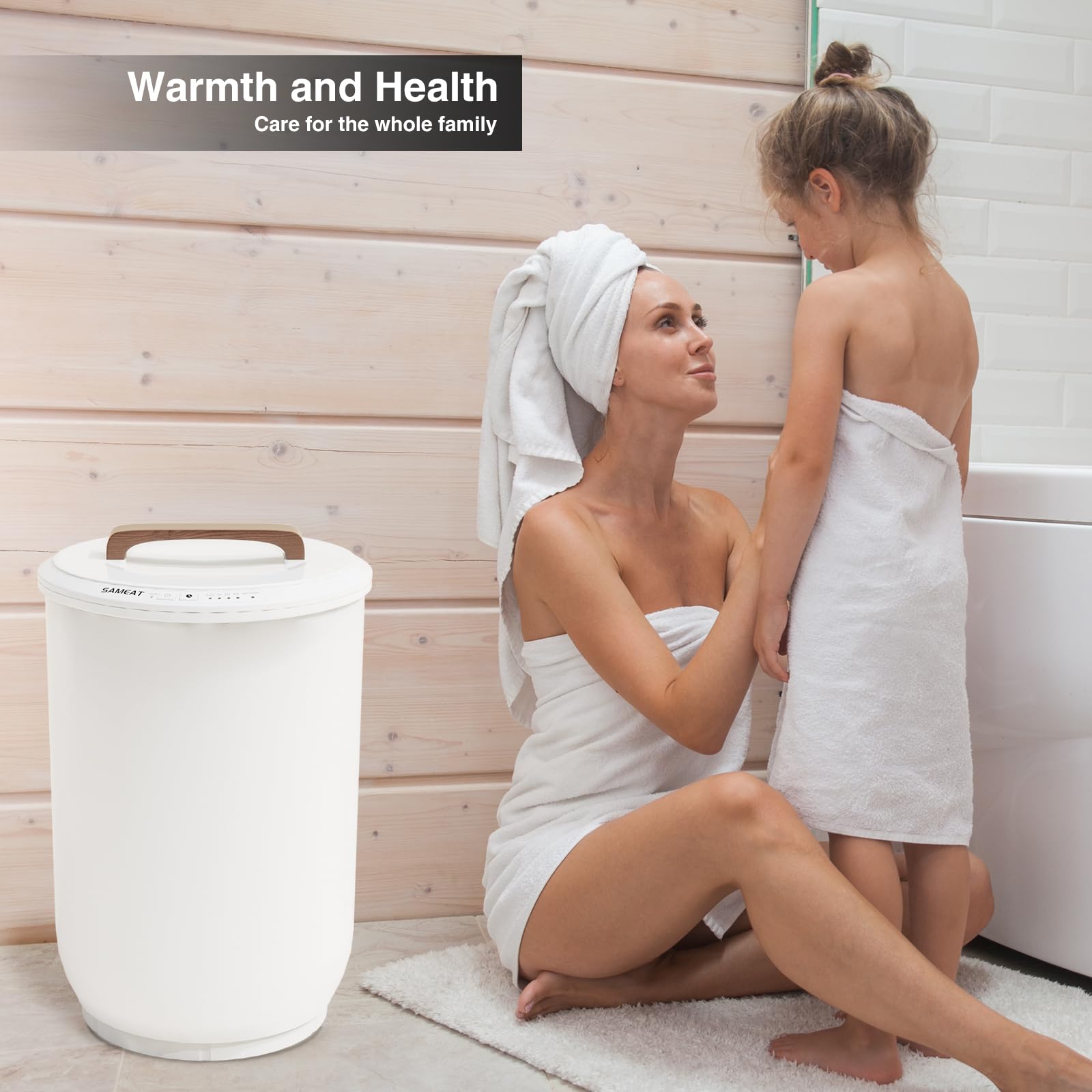 SAMEAT Large Electric Heated Towel Warmer for Bathroom - Wooden Handle, Auto Shut Off, Holds 2 Oversized 40