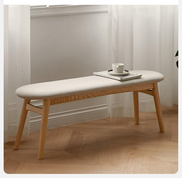 Solid Oak Wood Bench with Soft Cushion - Durable & Comfortable Seating for Living Room, Bedroom, or Entryway