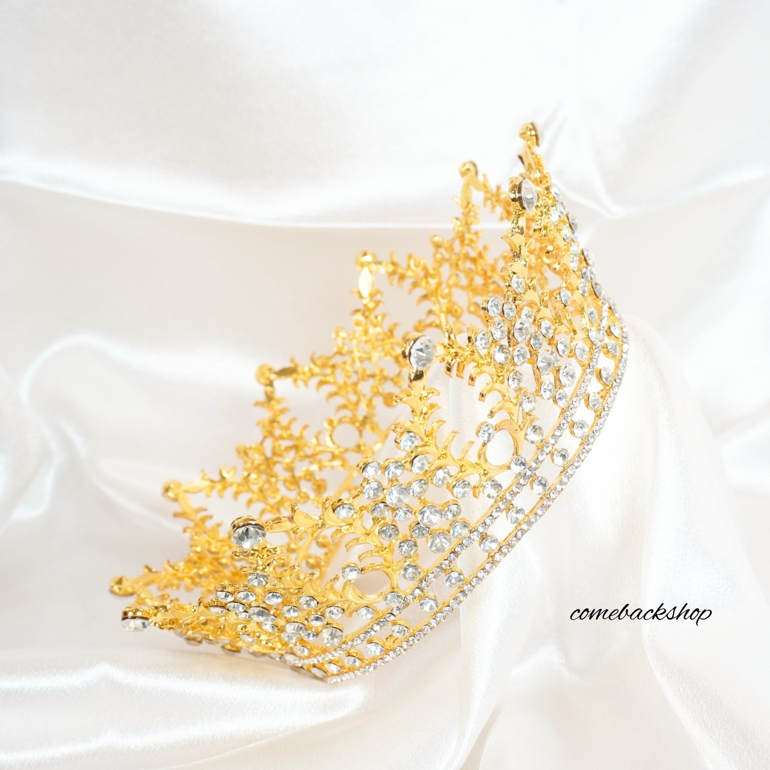 Gold Round Tiara Crown Headpiece - Elegant Wedding Hair Accessories for Bride, Flower Girl & Birthday Gift - Perfect for Weddings, Parties & Special Occasions