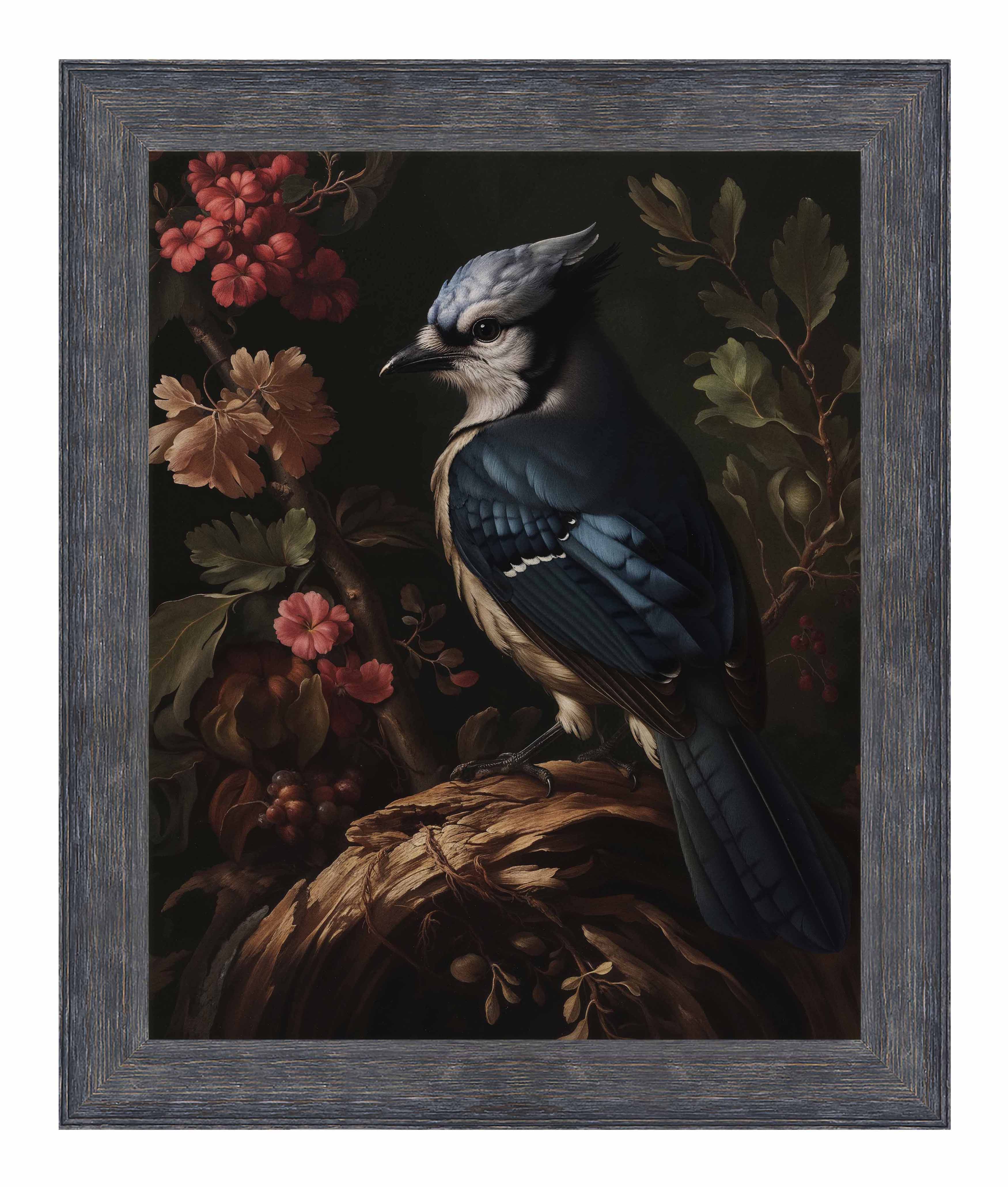 Blue Jay Among Flowers - Limited Edition Elegant Canvas Wall Art for Home & Office Decor | Nature-Inspired Painting for Living Room, Bedroom, or Gift