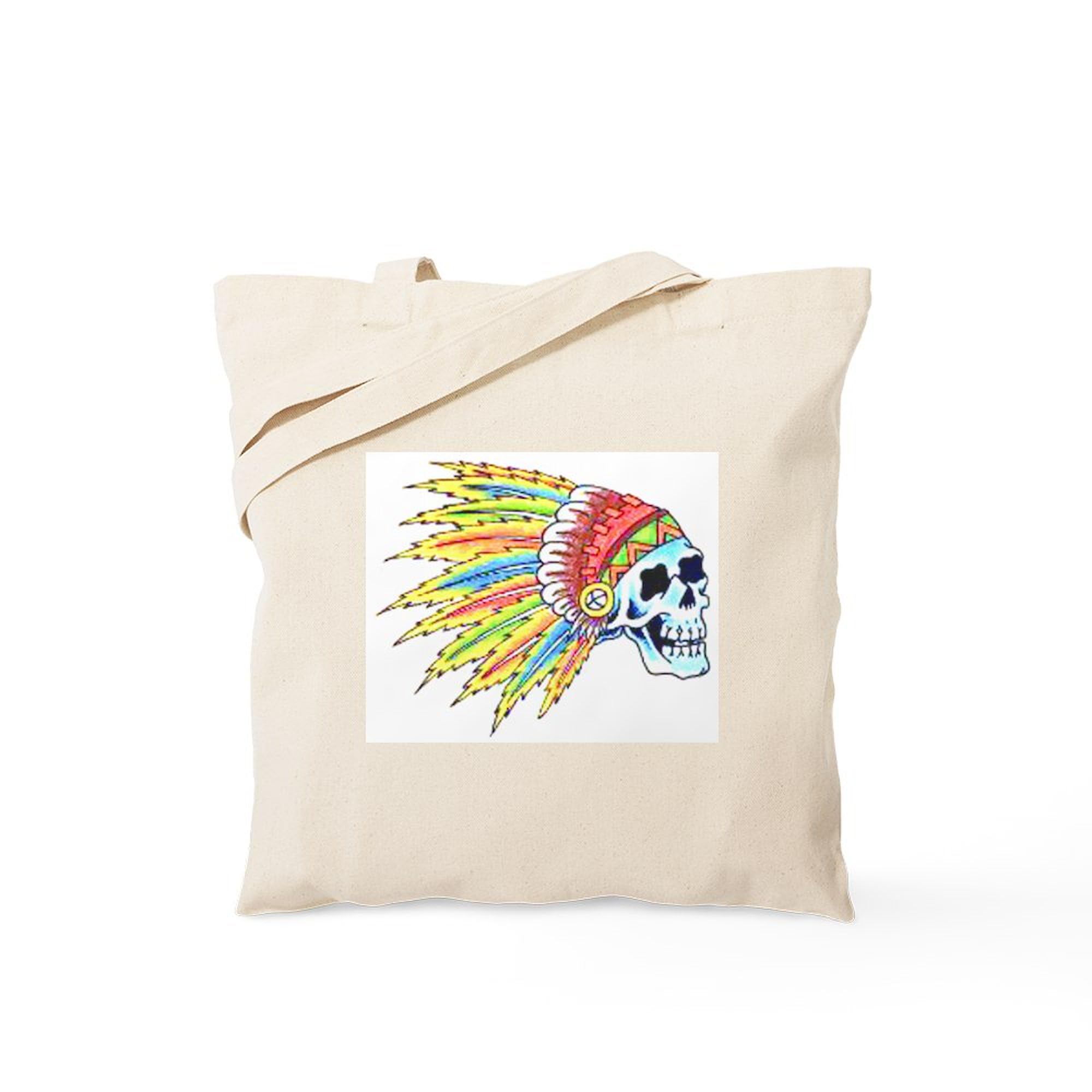 Indian Chief Skull Tattoo Canvas Tote Bag - Eco-Friendly Reusable Grocery Shopping Bag for Women & Men | Perfect for Beach, Market & Everyday Use