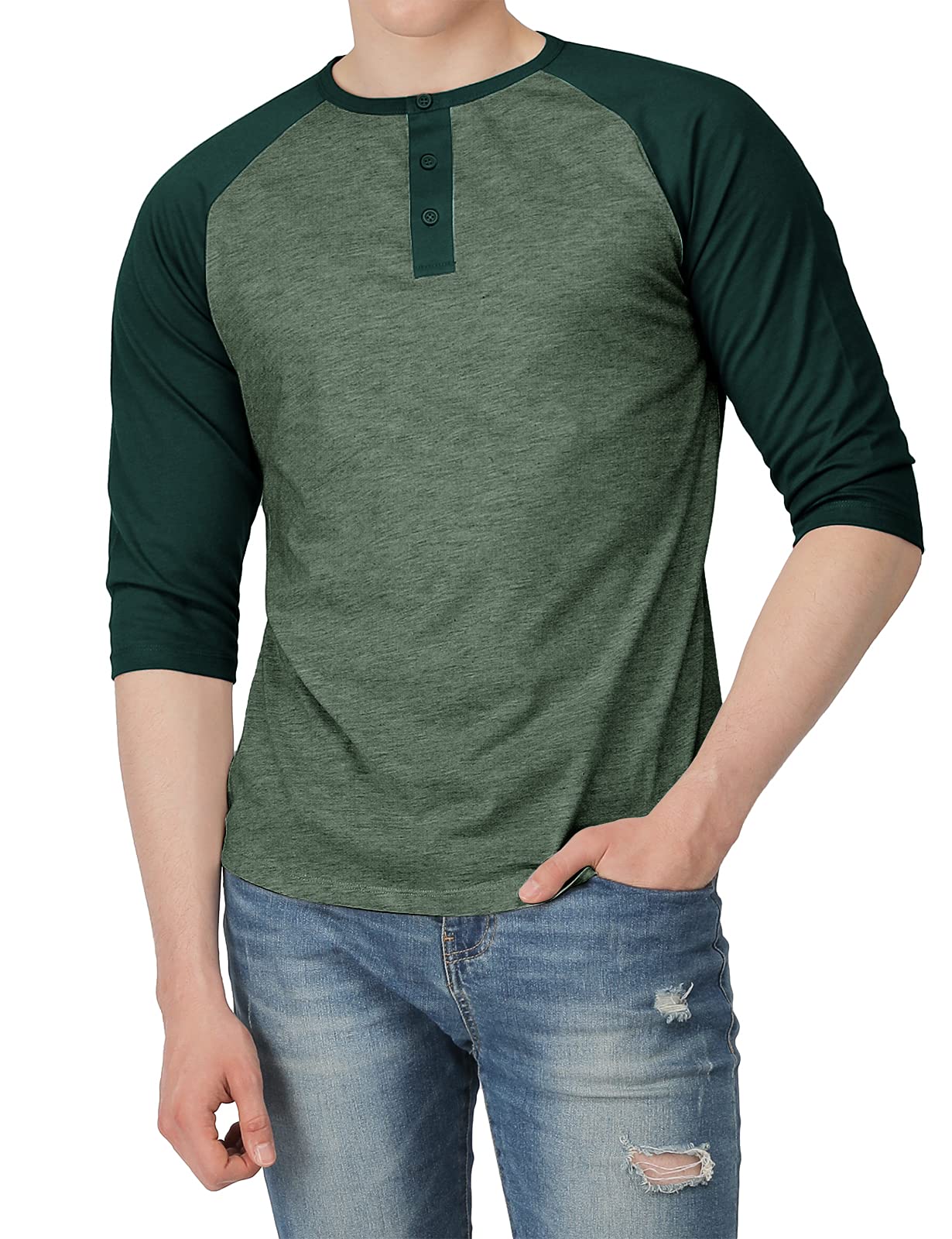 Men's Casual Slim Fit Henley T-Shirts - Raglan Long & 3/4 Sleeve Baseball Jersey Shirts for Everyday Wear, Gym & Outdoor Activities