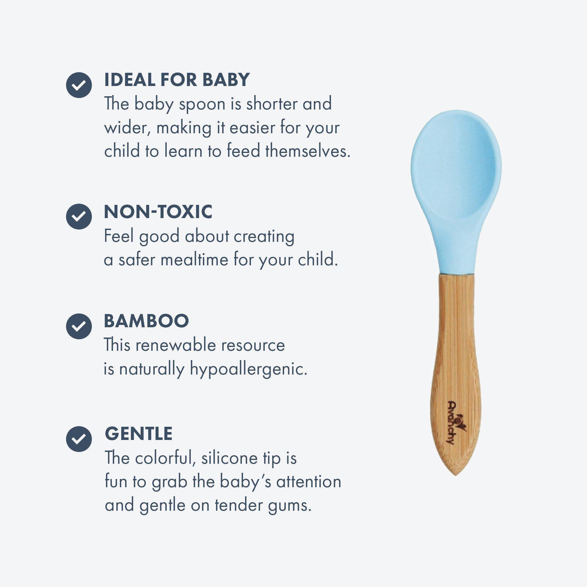 Avanchy 5-Pack Eco-Friendly Bamboo Baby Spoons for Infants 6+ Months - Safe, BPA-Free & Durable for Baby-Led Weaning, Purees & First Foods - Blue