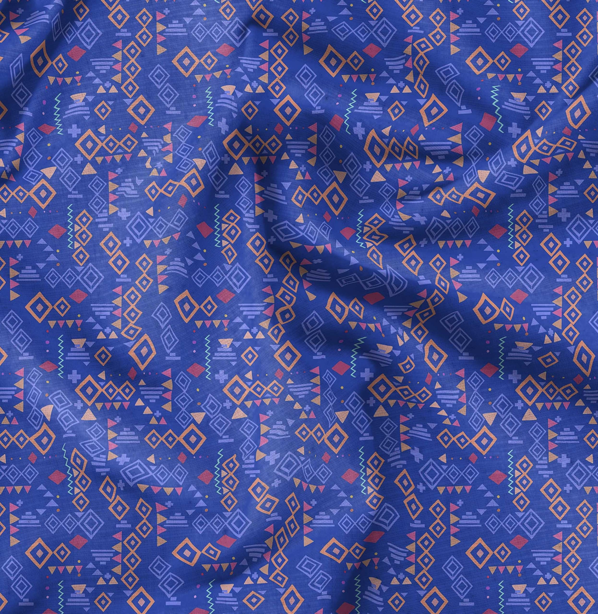 Soimoi Moss Georgette Blue Fabric by The Yard - 42 Inch Wide Diamond Geometric Print Fabric for Dresses, Curtains & Home Decor - Elegant Classic Printed Chiffon Material for Sewing & DIY Projects