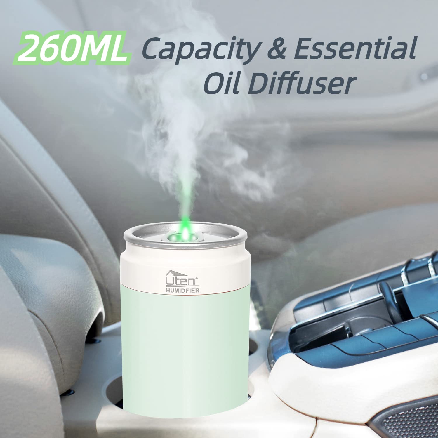 Mini USB & Rechargeable Humidifier Diffuser with Auto Shut-Off, 2 Mist Modes & Night Light - Portable Air Humidifier for Bedroom, Office, Car, Plants - Green (Ideal for Dry Air Relief, Home Spa, Baby Nursery & Travel)