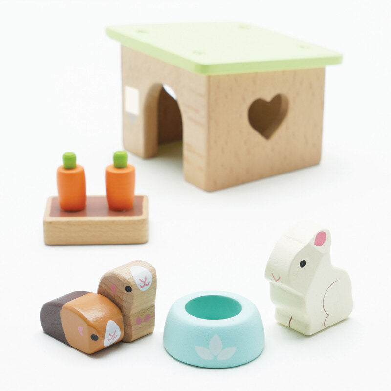 Daisylane Bunny & Guinea Pig Wooden Playset - Natural Wooden Pet Toy Set for Small Animals - Perfect for Hamsters, Rabbits & Guinea Pig Cages - Fun Interactive Playtime for Kids & Pets