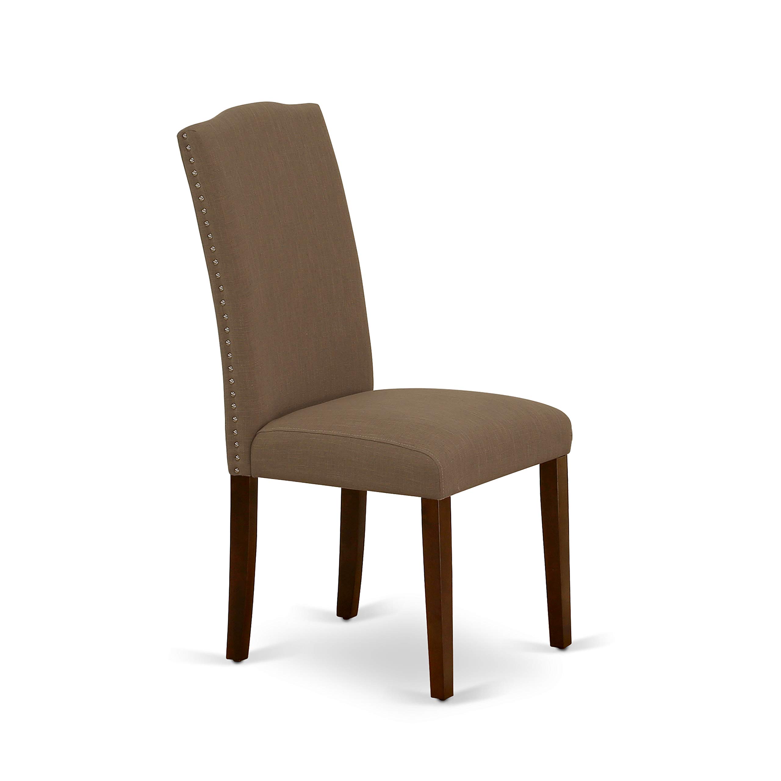 East West Furniture HBEN3-MAH-18 3-Piece Round Dining Table Set with Pedestal Base & 2 Dark Coffee Linen Upholstered Chairs, 42x42 Inch, Mahogany - Perfect for Small Spaces, Breakfast Nooks & Cozy Kitchen Dining Areas