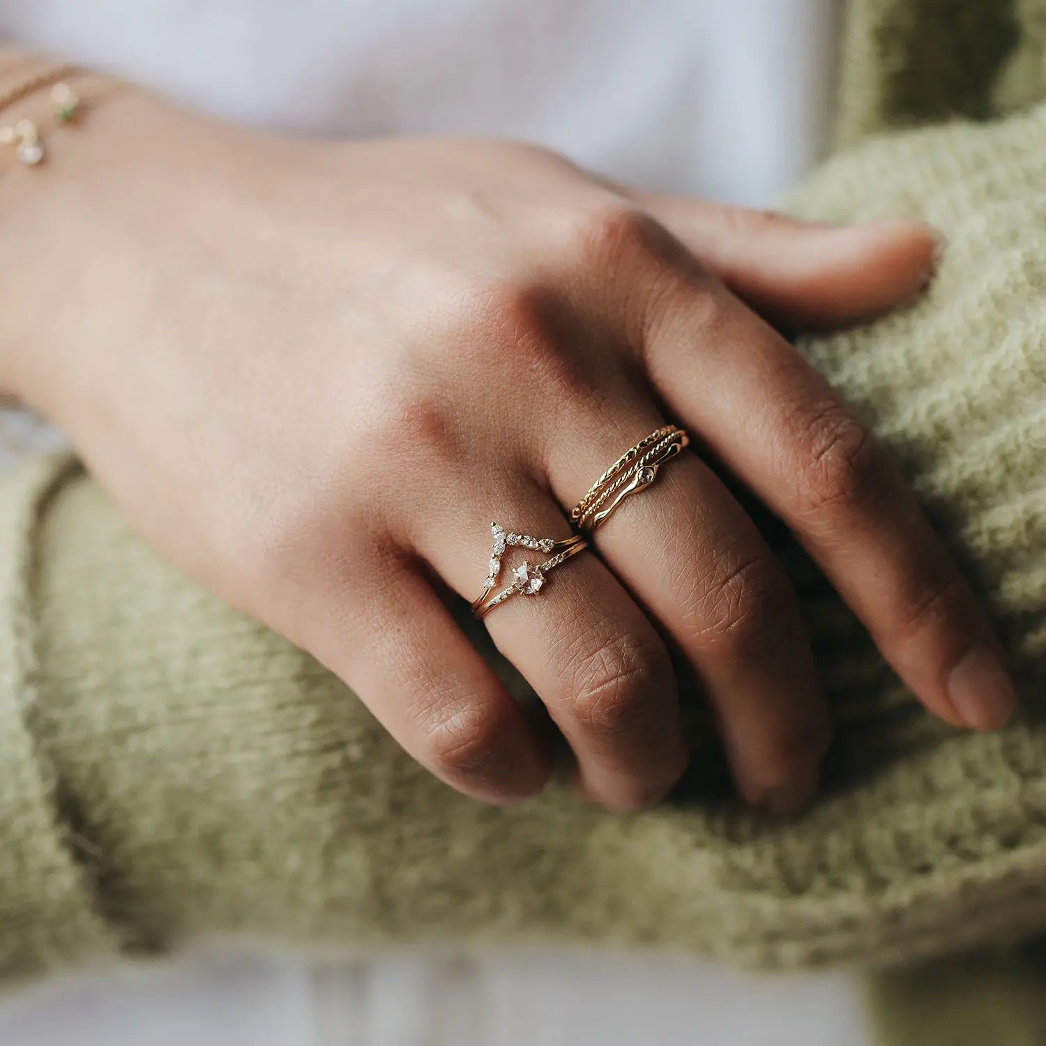 14K Yellow Gold Moonbow Ring with White Diamonds - Elegant Jewelry for Women, Perfect for Weddings, Anniversaries & Special Occasions