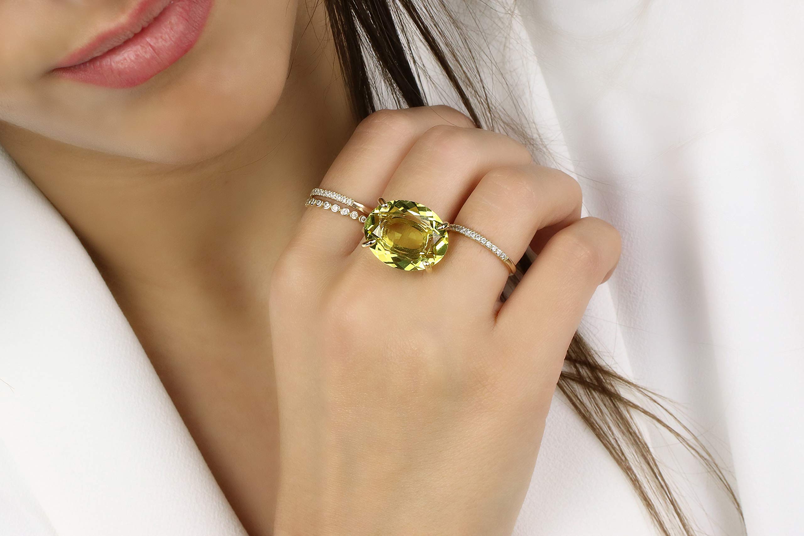 Anemone Jewelry Rose Gold 16x20mm Lemon Quartz Ring - Natural Semi-Precious Stone Statement Ring - Handmade Fashion Jewelry for Women - Size & Material Options - Perfect for Weddings, Parties & Special Occasions