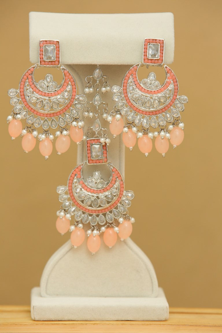 ARADHANA Indian Gold Plated Earrings with Tikka - Traditional Bridal Jewelry for Weddings, Festivals & Special Occasions