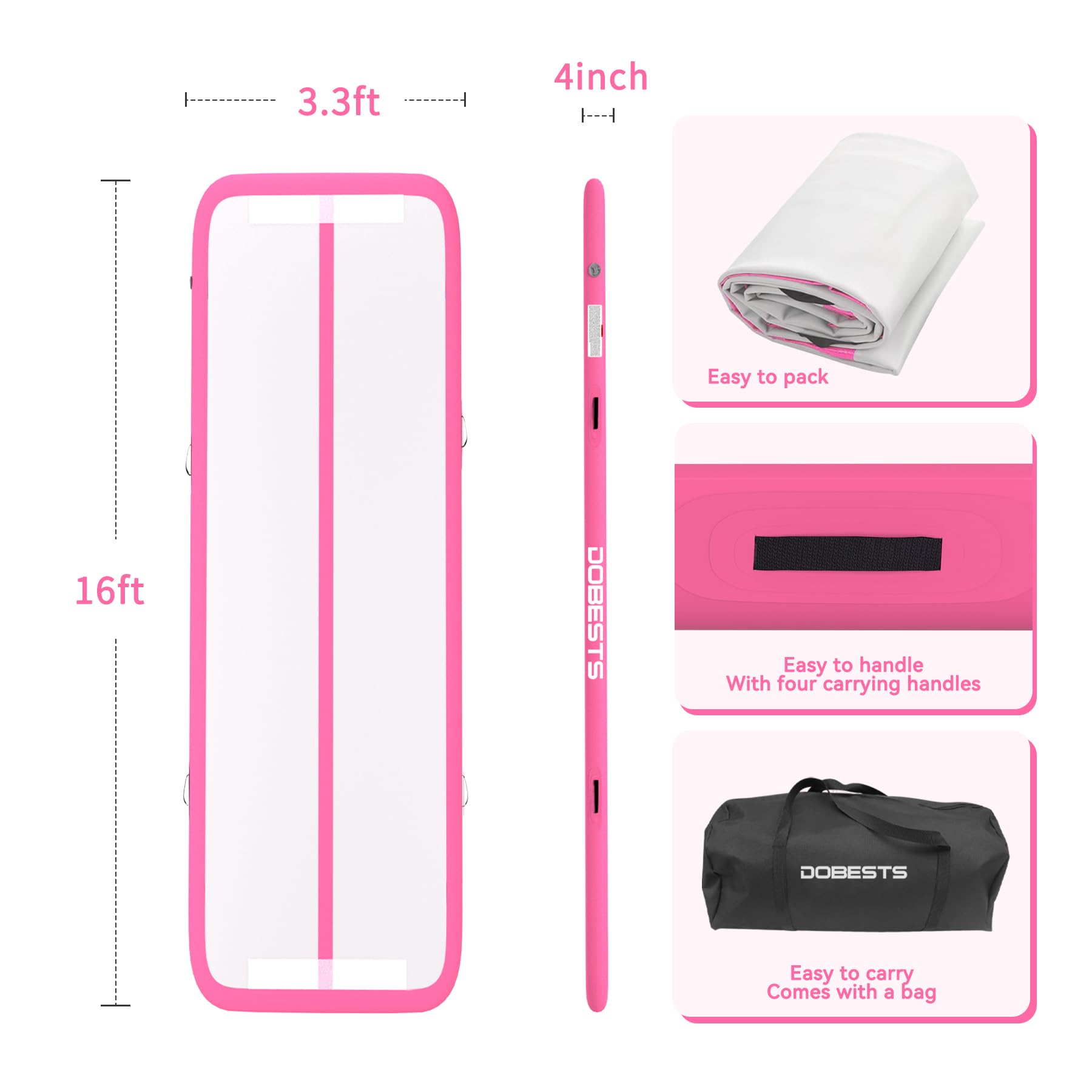 DOBESTS Inflatable Gymnastics Air Mat Tumble Track - 6.6ft/10ft/13ft/16ft/20ft Training Mat with Electric Pump for Home & Gym - Perfect for Kids Gymnastics, Cheerleading Practice, and Indoor Fitness Training