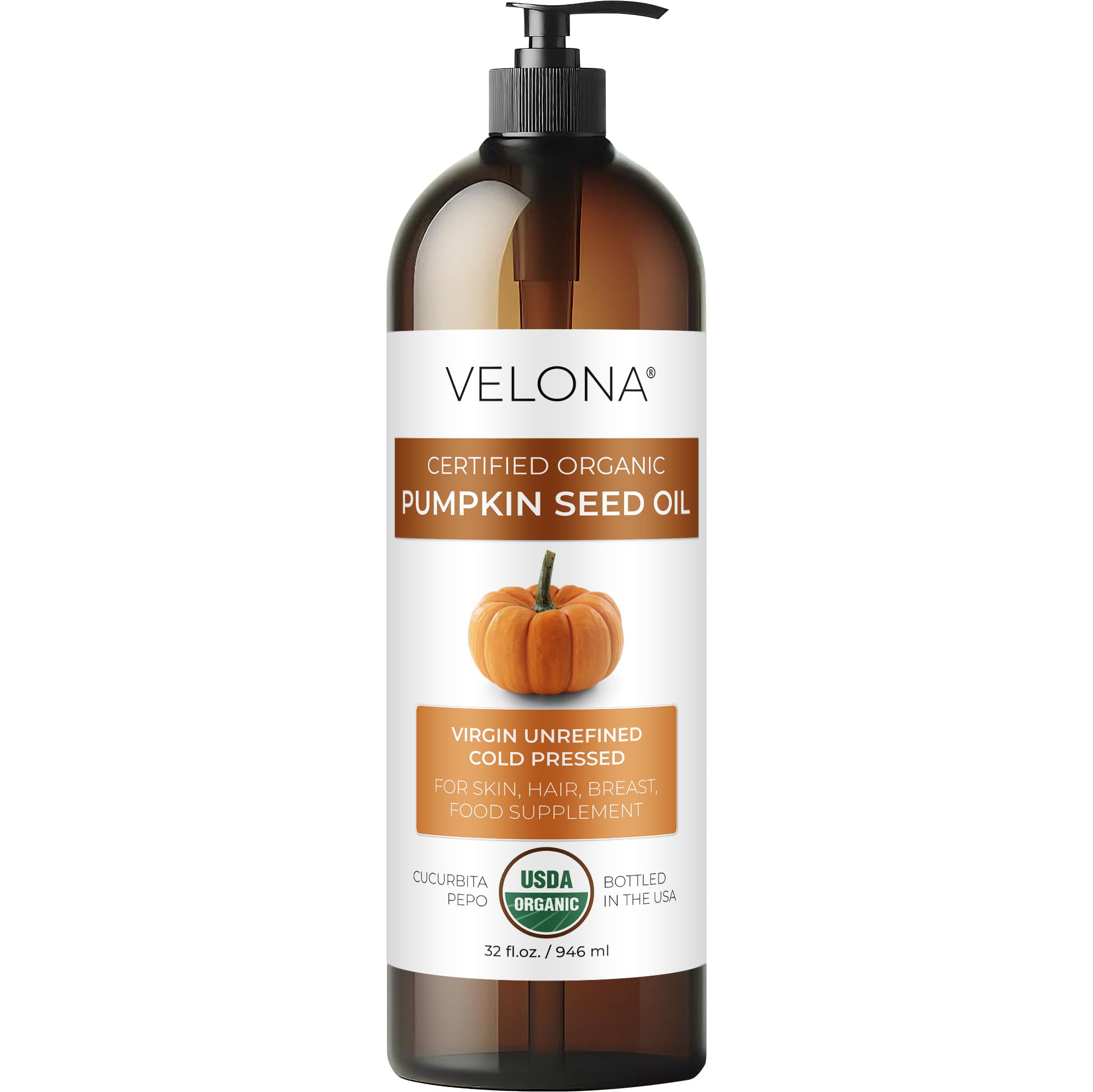 Organic Pumpkin Seed Oil 32 fl oz - USDA Certified, 100% Pure & Natural, Unrefined Cold Pressed Carrier Oil for Cooking, Hair Care, Skin & Face Moisturizer - Perfect for Salad Dressings, Massage & DIY Beauty Recipes