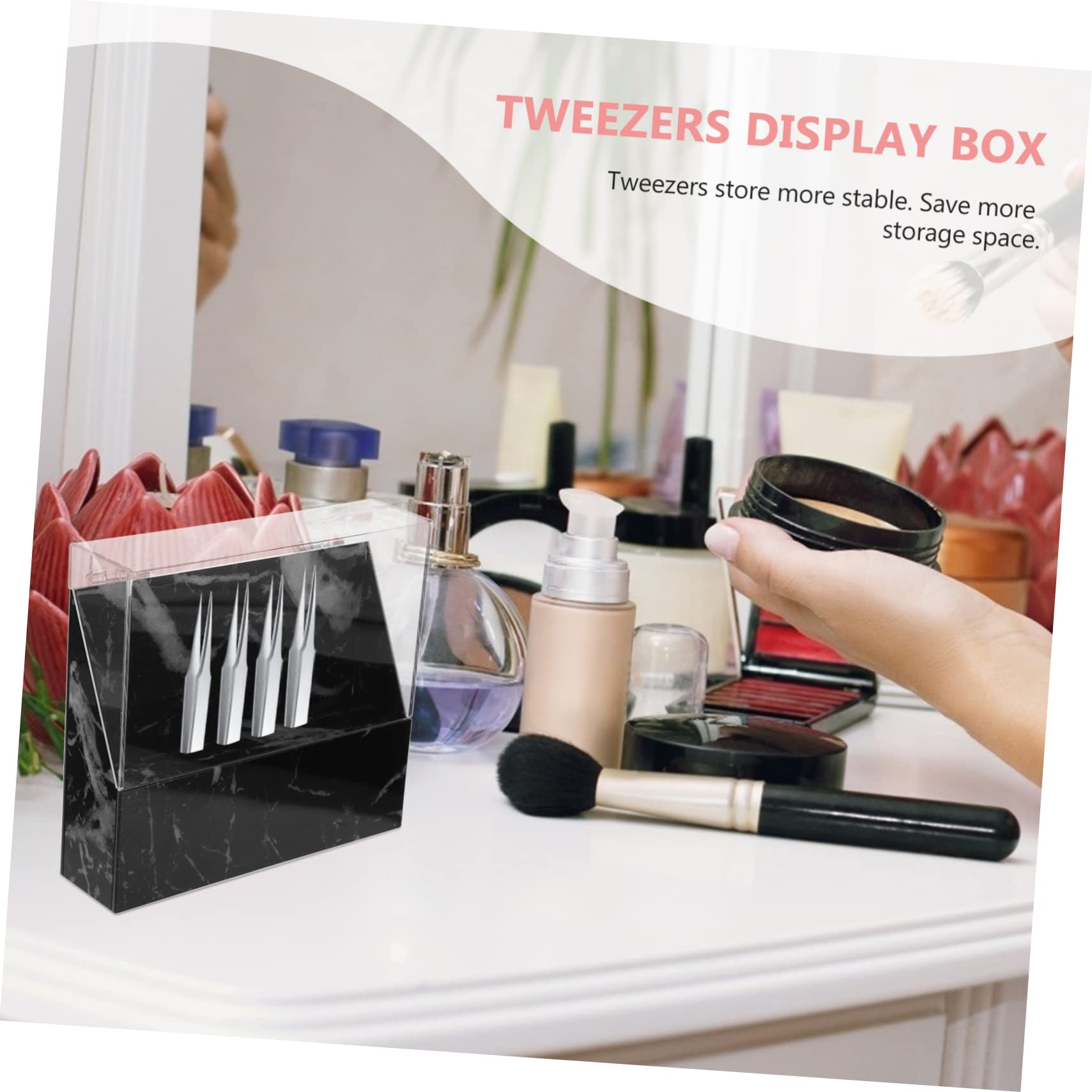 Professional Black Marble Acrylic Lash Tweezer Stand with Cover - Holds 8 Tweezers - Perfect for Eyelash Extension Salons, Beauty Studios & Home Use