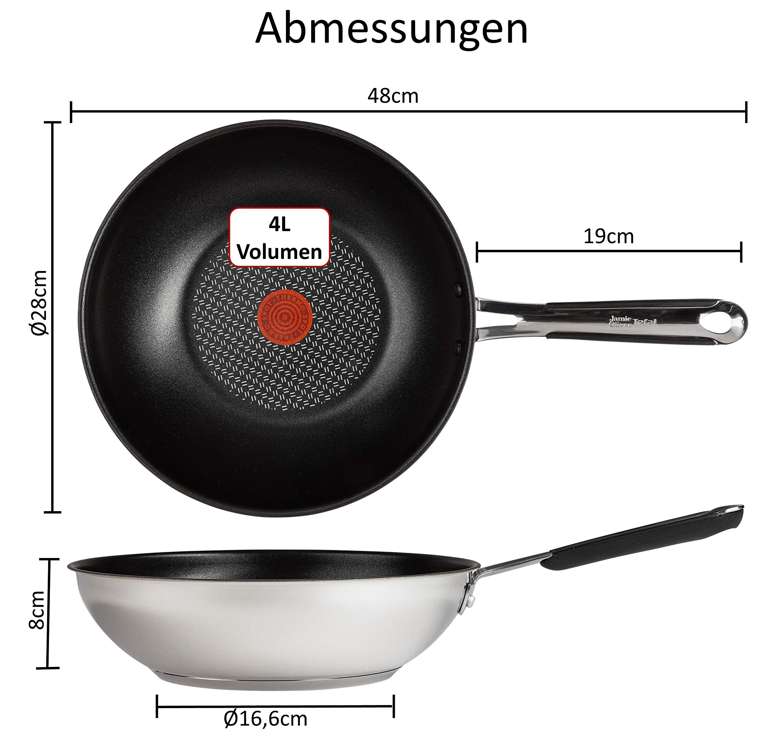 Tefal Jamie Oliver Induction Wok Pan 28cm - Nonstick Dishwasher Safe Cookware with Slip-Resistant Handle, Compatible with All Stovetops (Silver) - Perfect for Stir-Frying, Sautéing & Asian Cooking