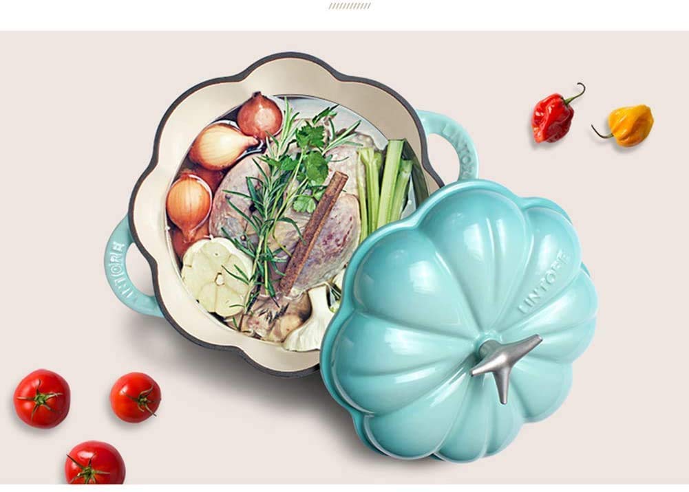 Sooiy 3L Blue Enamel Cast Iron Pumpkin Stew Pot - Thickened Healthy Cookware for Picnics, Camping & Outdoor Cooking