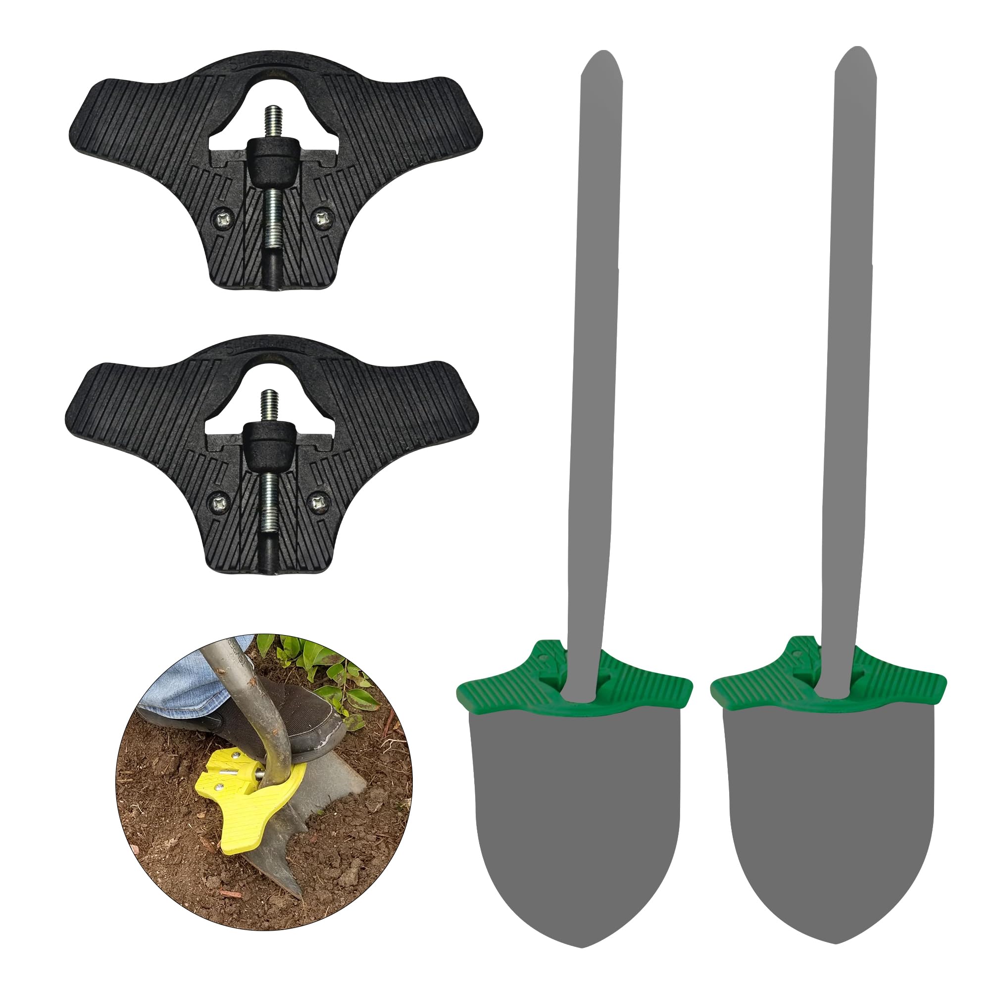 Heavy Duty Non-Skid Shovel Attachment Set of 2 - Black Ergonomic Grip for Easy Digging & Landscaping - Back-Saving Tool Accessories for Gardening, Snow Removal & Yard Work