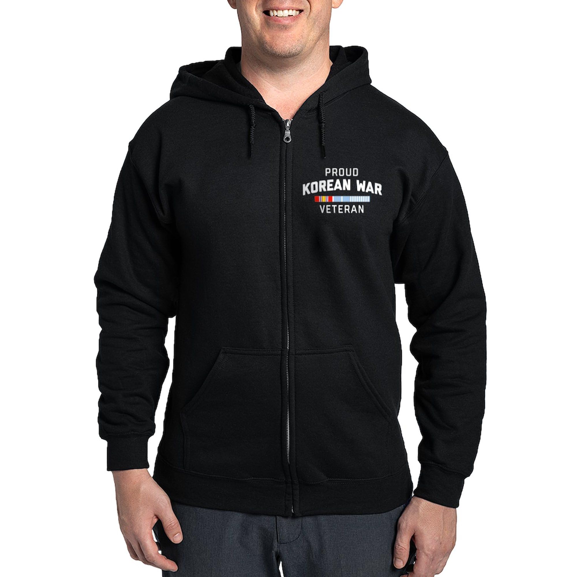 Proud Korean War Veteran Zip Hoodie for Men - Dark Zip-Up Hooded Sweatshirt | Casual Wear, Military Appreciation, Veteran Gifts
