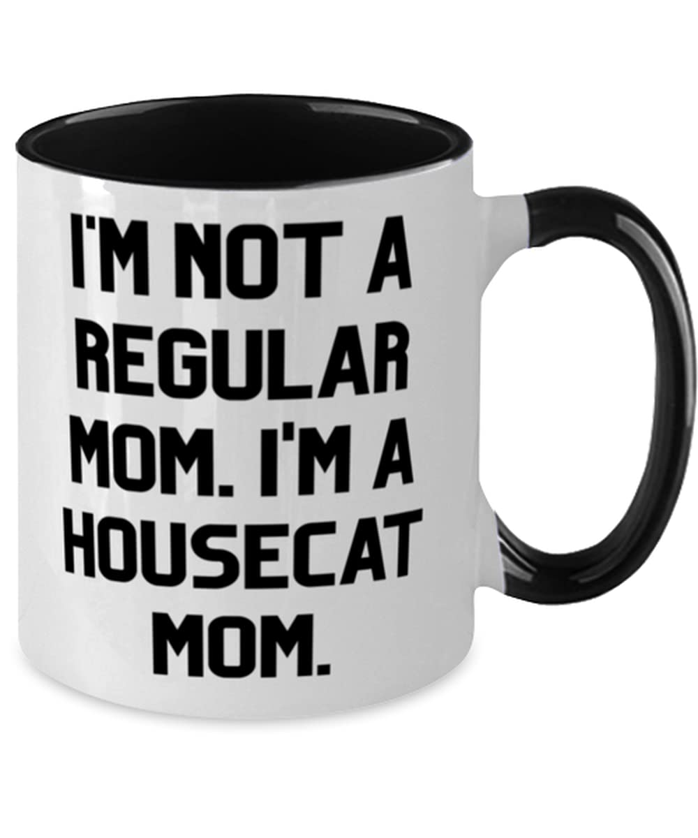 Brilliant House Cat Two Tone 11oz Coffee Mug - 'I'm Not a Regular Mom I'm a Housecat' Funny Gift for Cat Lovers - Perfect for Home, Office Use & Gifts from Friends