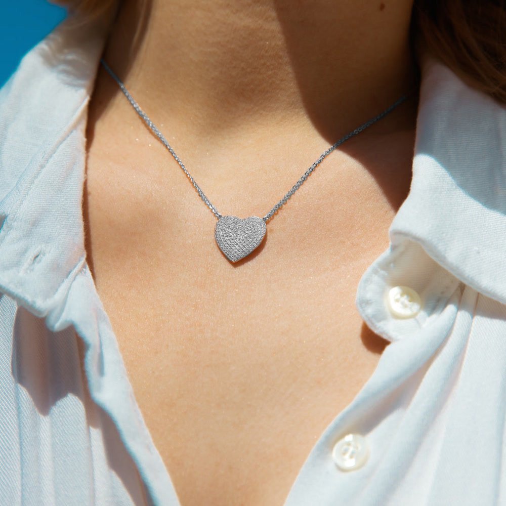 14K White Gold 0.42 CTW Diamond Heart Pendant Necklace for Women - Elegant Valentine's Day Gift, Anniversary Jewelry & Everyday Wear