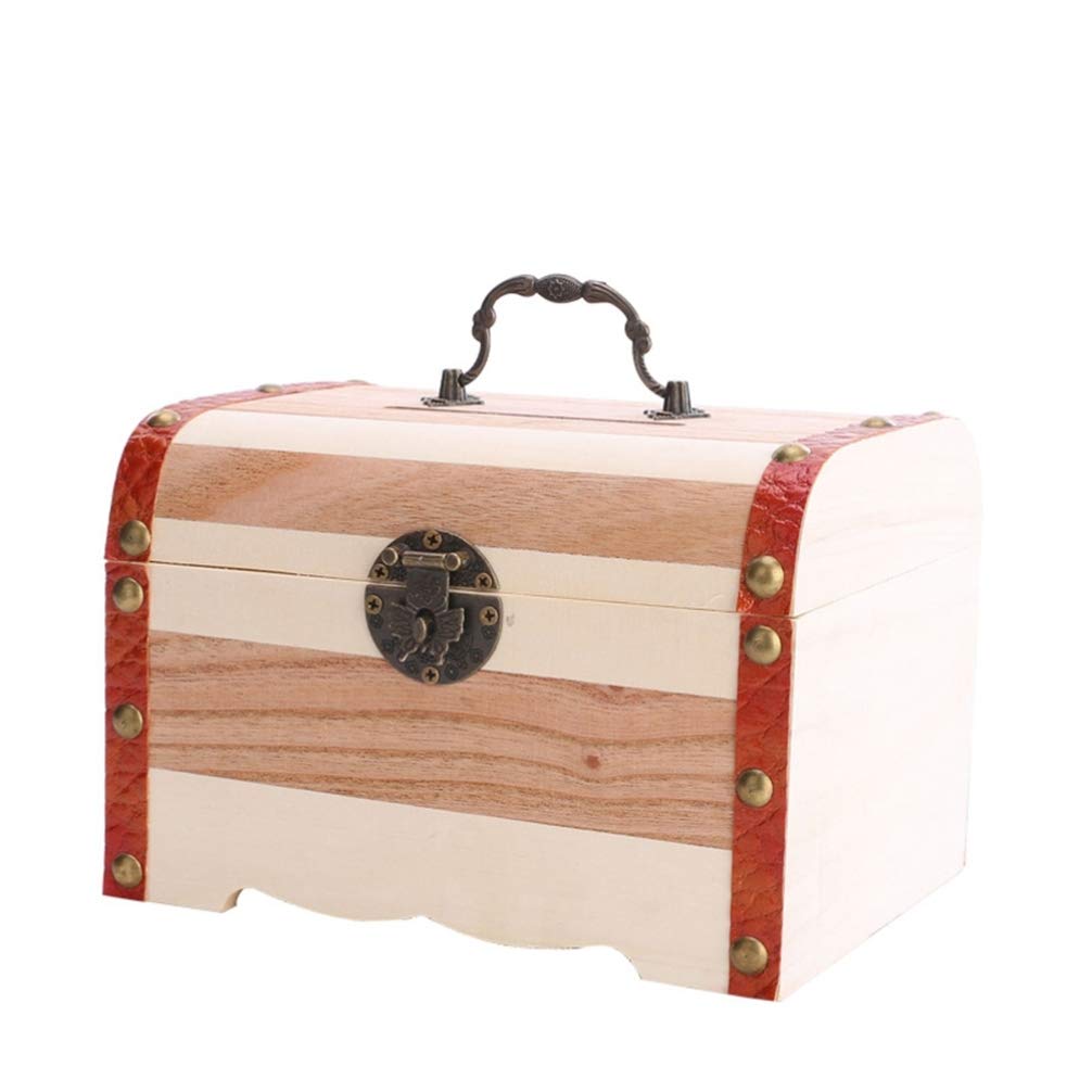 Milisten Antique Wooden Piggy Bank & Jewelry Organizer - Handcrafted Wooden Chest for Kids Money Saving, Coin Storage & Travel - Vintage Bamboo Box for Home Decor & Gift Giving