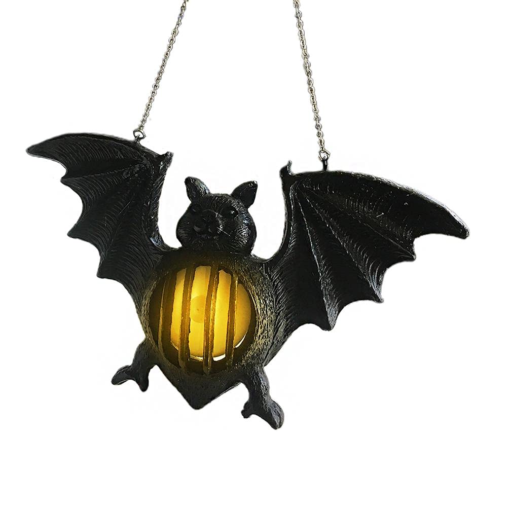 Vintage Halloween LED Bat Lantern - Flameless Resin Hanging Decoration for Indoor/Outdoor Halloween Party Decor