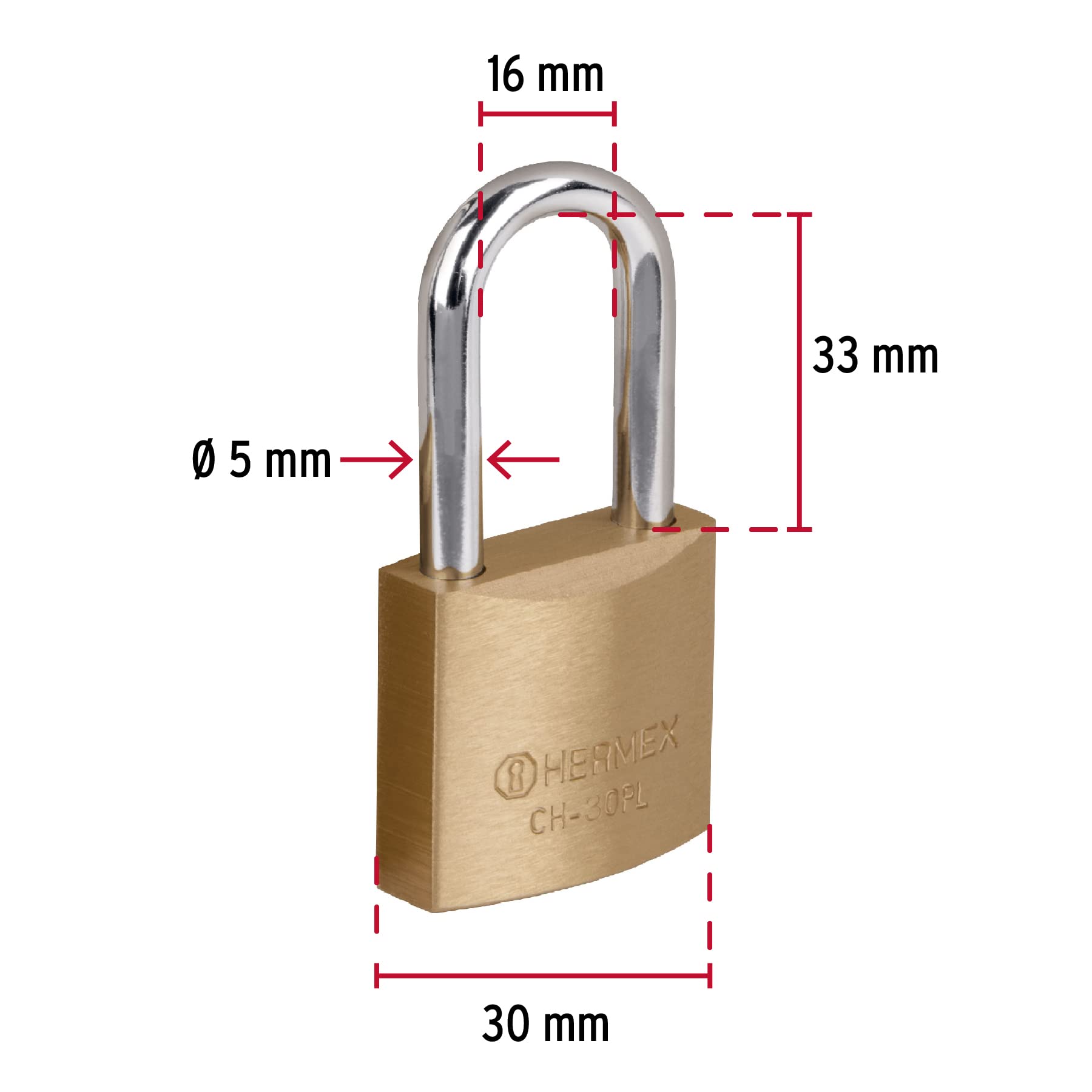 Heavy Duty Iron Padlock with Brass Finish - 30mm Secure Lock for Toolbox, Locker & Storage - Durable Metal Lock for Outdoor & Indoor Use