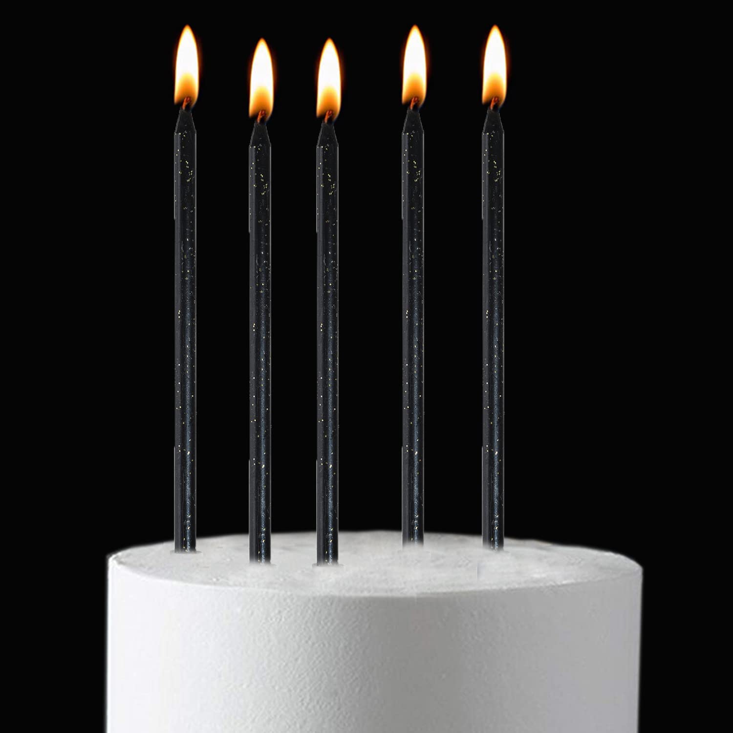 24-Pack Black Glitter Birthday Candles - Tall Sparkling Cupcake Candles with Holders for Cakes, Weddings & Party Decorations | Perfect for Birthday Cakes, Anniversary Celebrations and Special Events