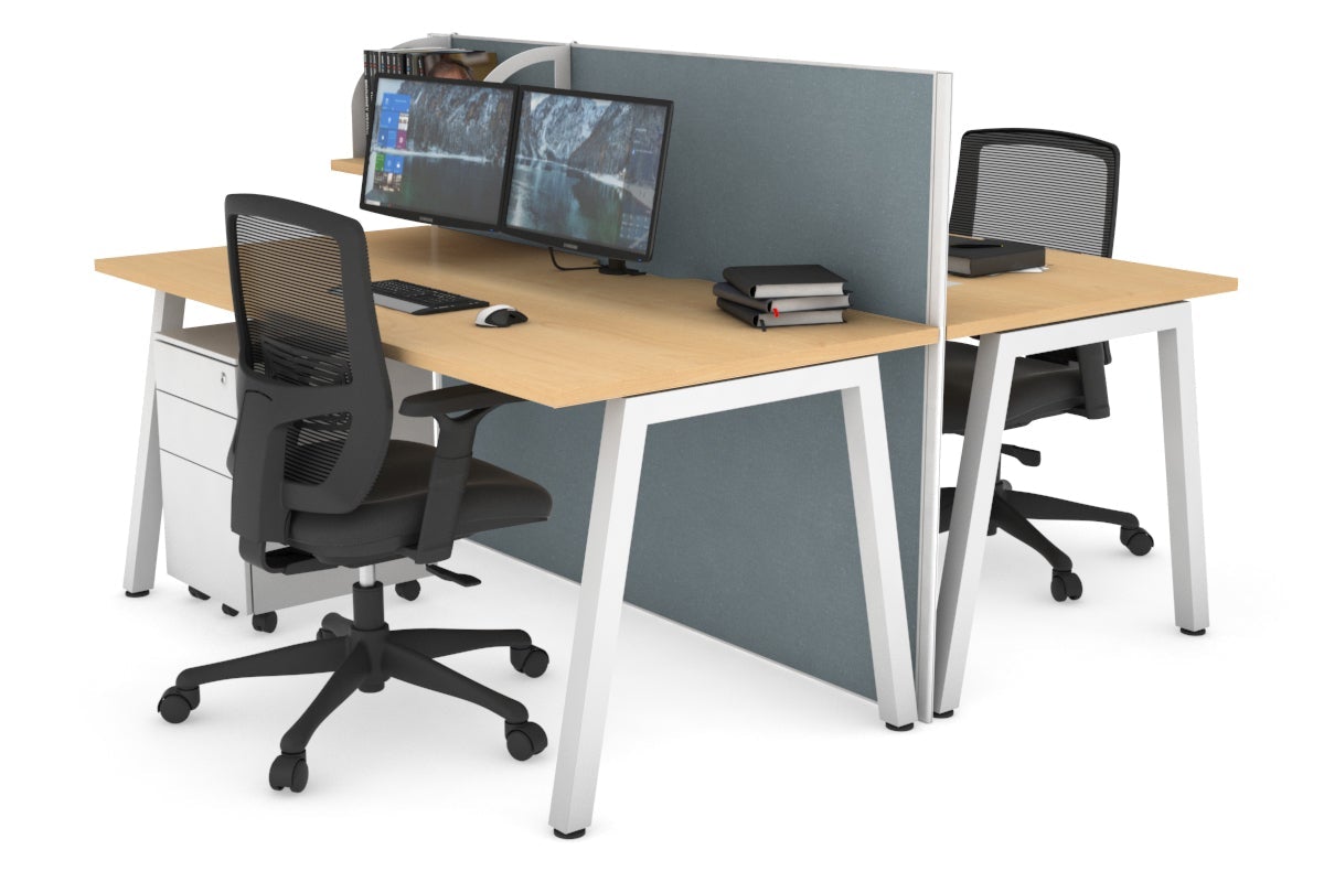 Horizon Quadro 2-Person Office Workstation Bench with A-Legs - 1400mm x 800mm Dimensions, Cable Management Scallop - Perfect for Collaborative Workspaces & Shared Office Desks