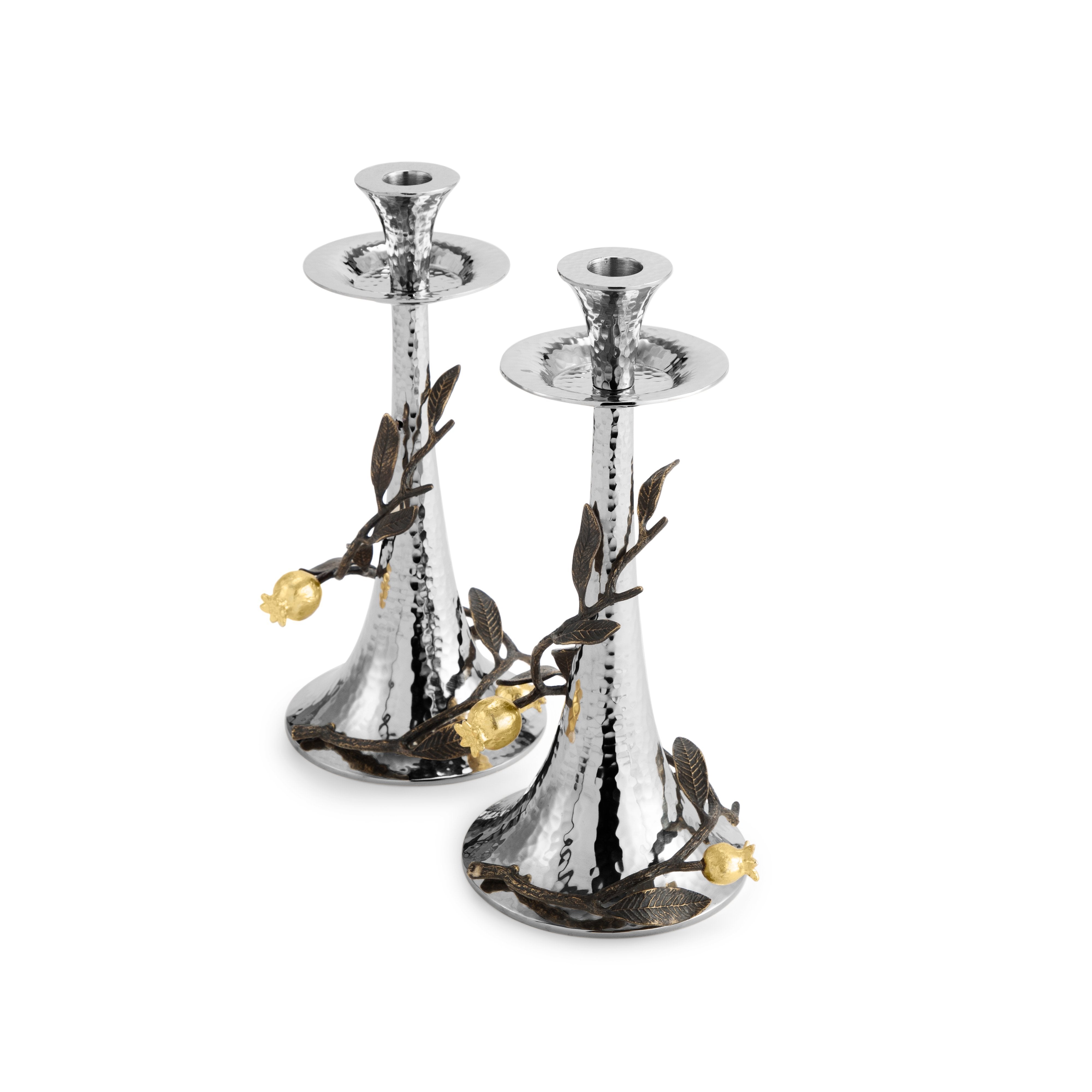 Elegant Pomegranate Tall Candle Holders - Set of 2 Vintage Style Metal Candle Sticks for Dining Table, Wedding Centerpiece, and Home Decor